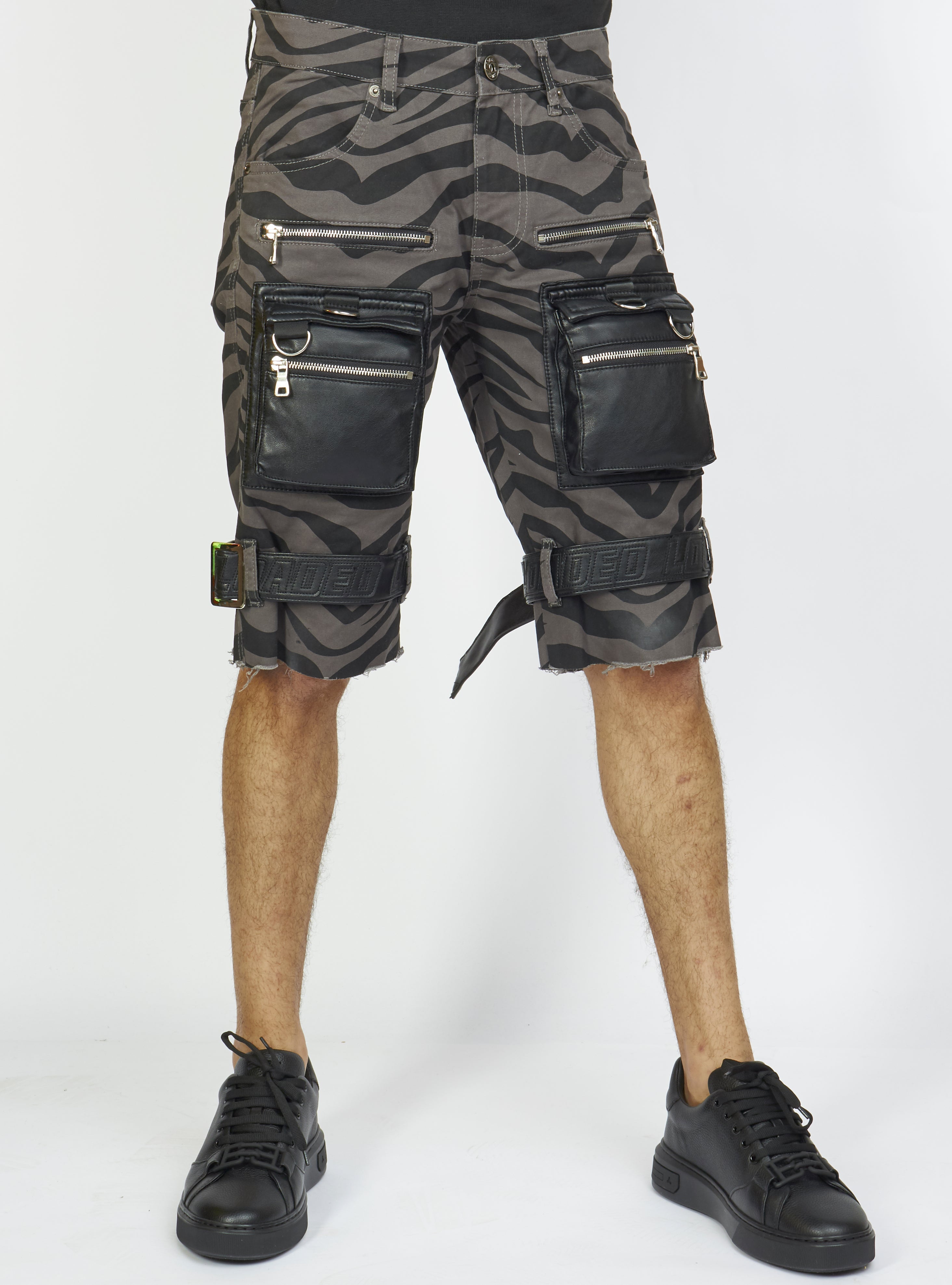 LNL Shorts - Strapped w/ Leather - Dark Grey and Black Zebra - LDS421103