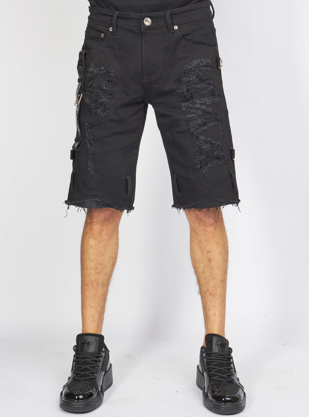 LNL Shorts - Strapped w/ Crystals - Black - LDS421103