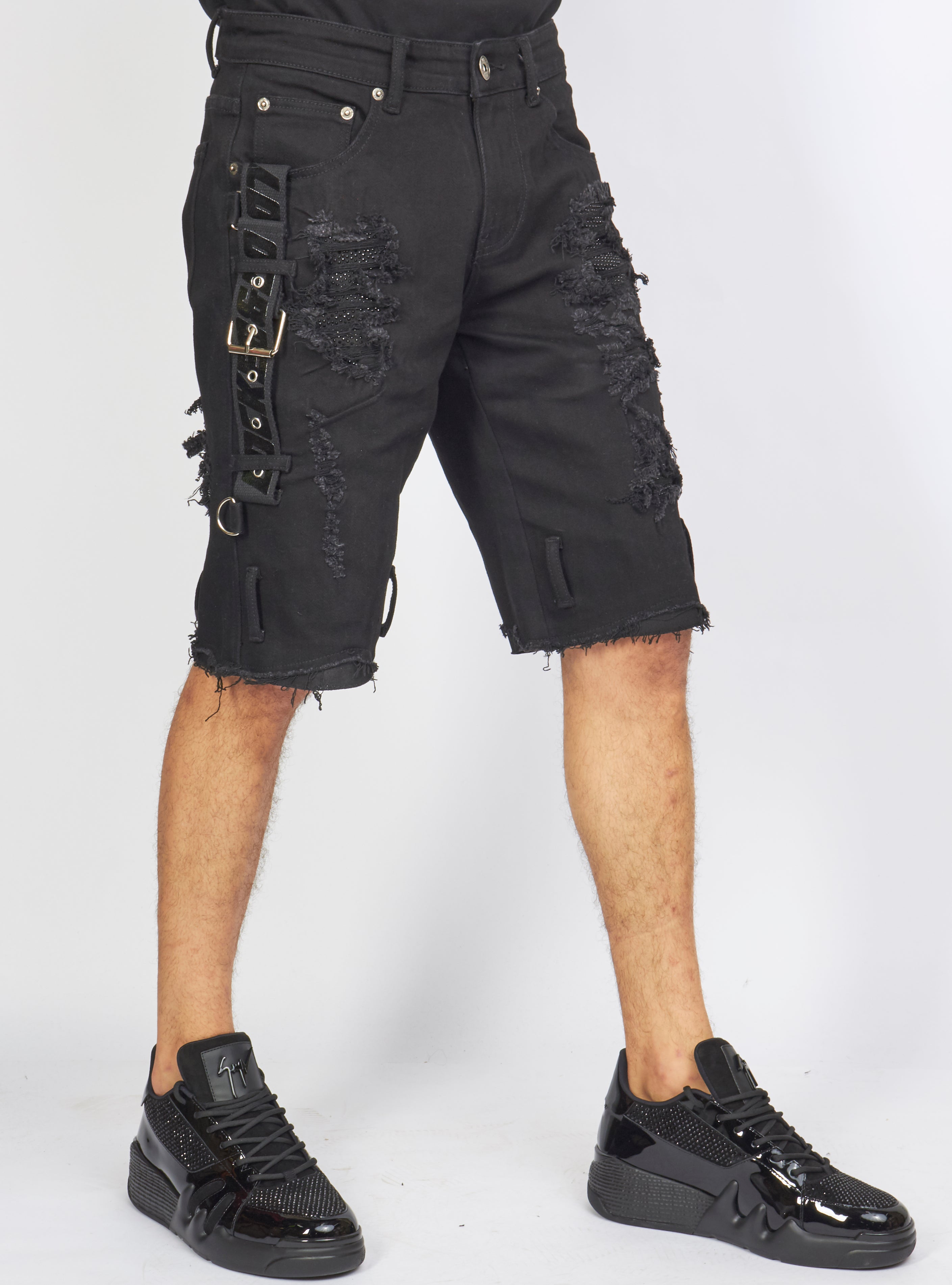 LNL Shorts - Strapped w/ Crystals - Black - LDS421103