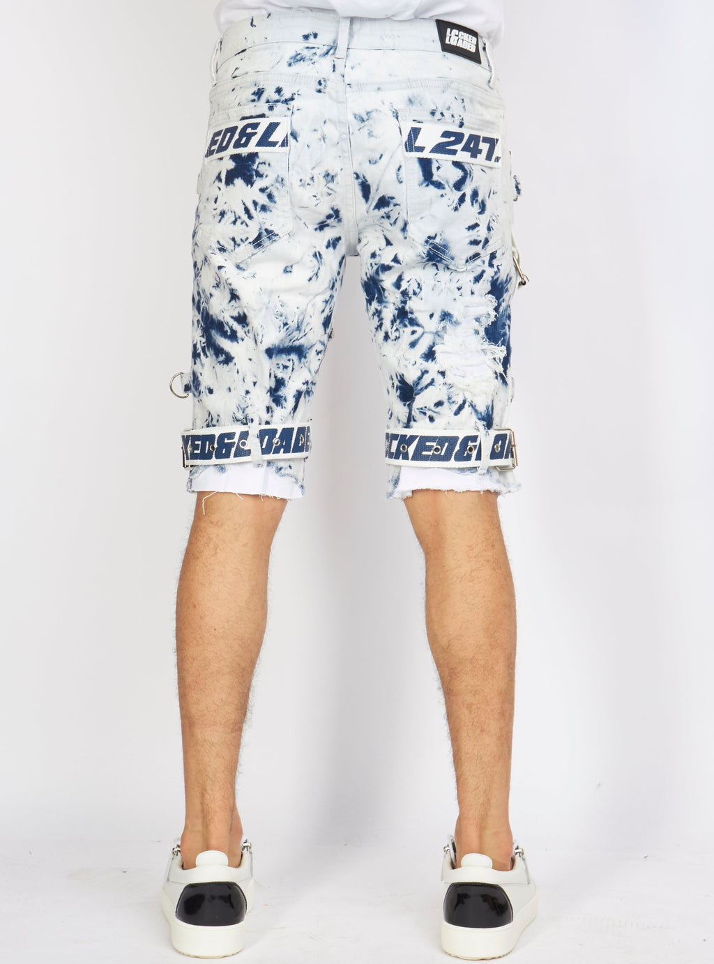 LNL Shorts - Strapped Denim - Acid Wash with White and Blue - LLDS421101