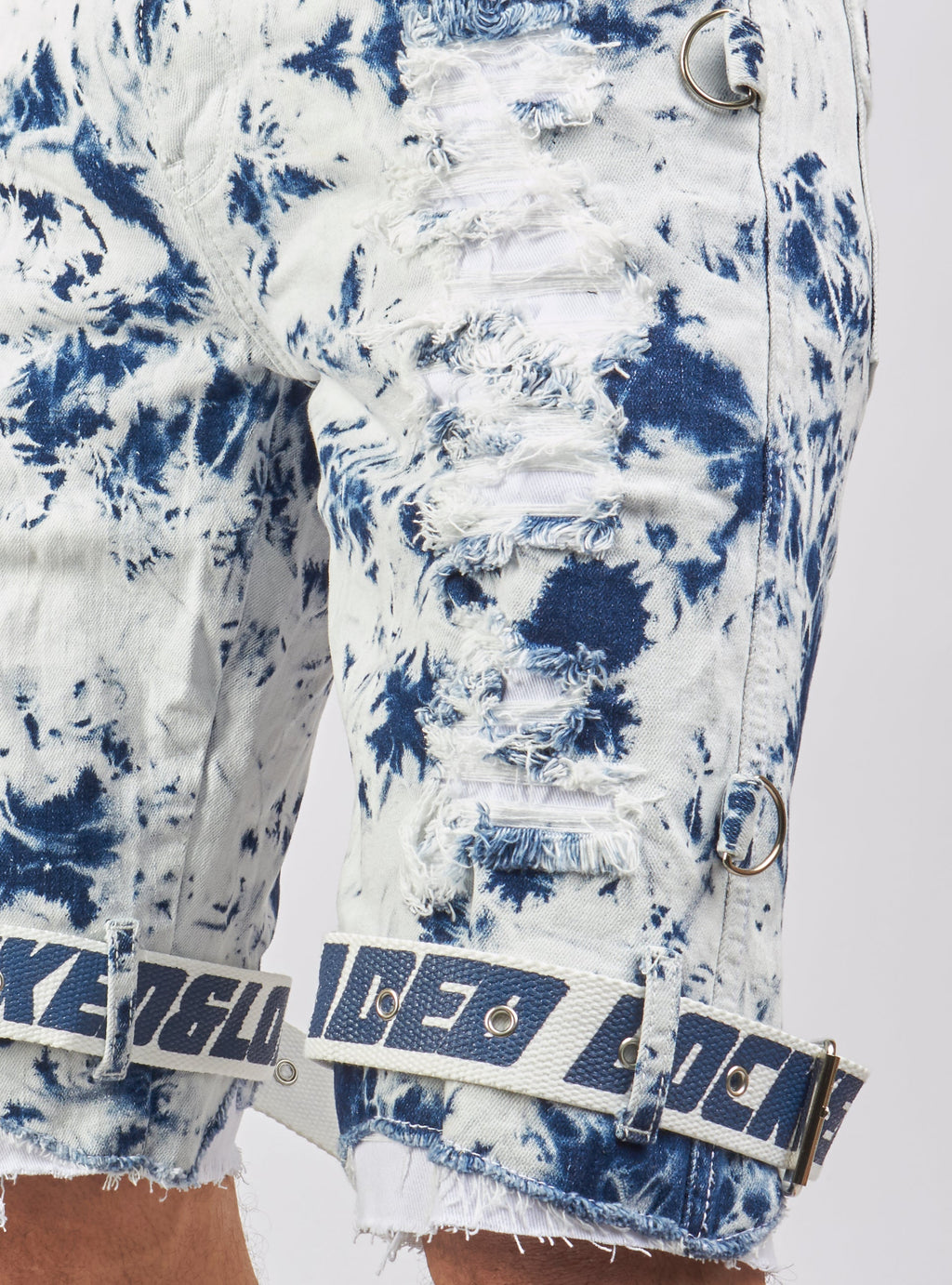 LNL Shorts - Strapped Denim - Acid Wash with White and Blue - LLDS421101