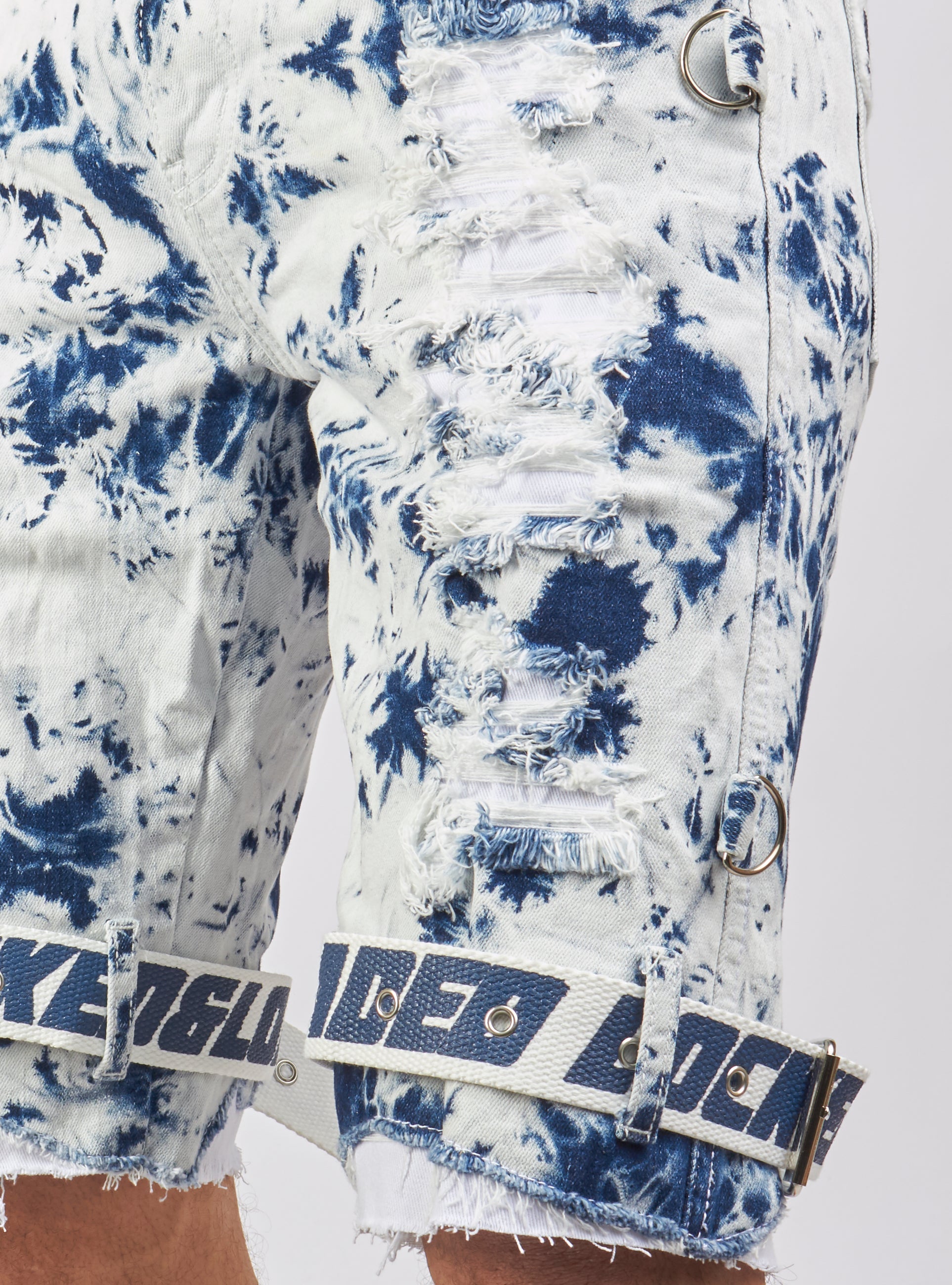 LNL Shorts - Strapped Denim - Acid Wash with White and Blue - LLDS421101