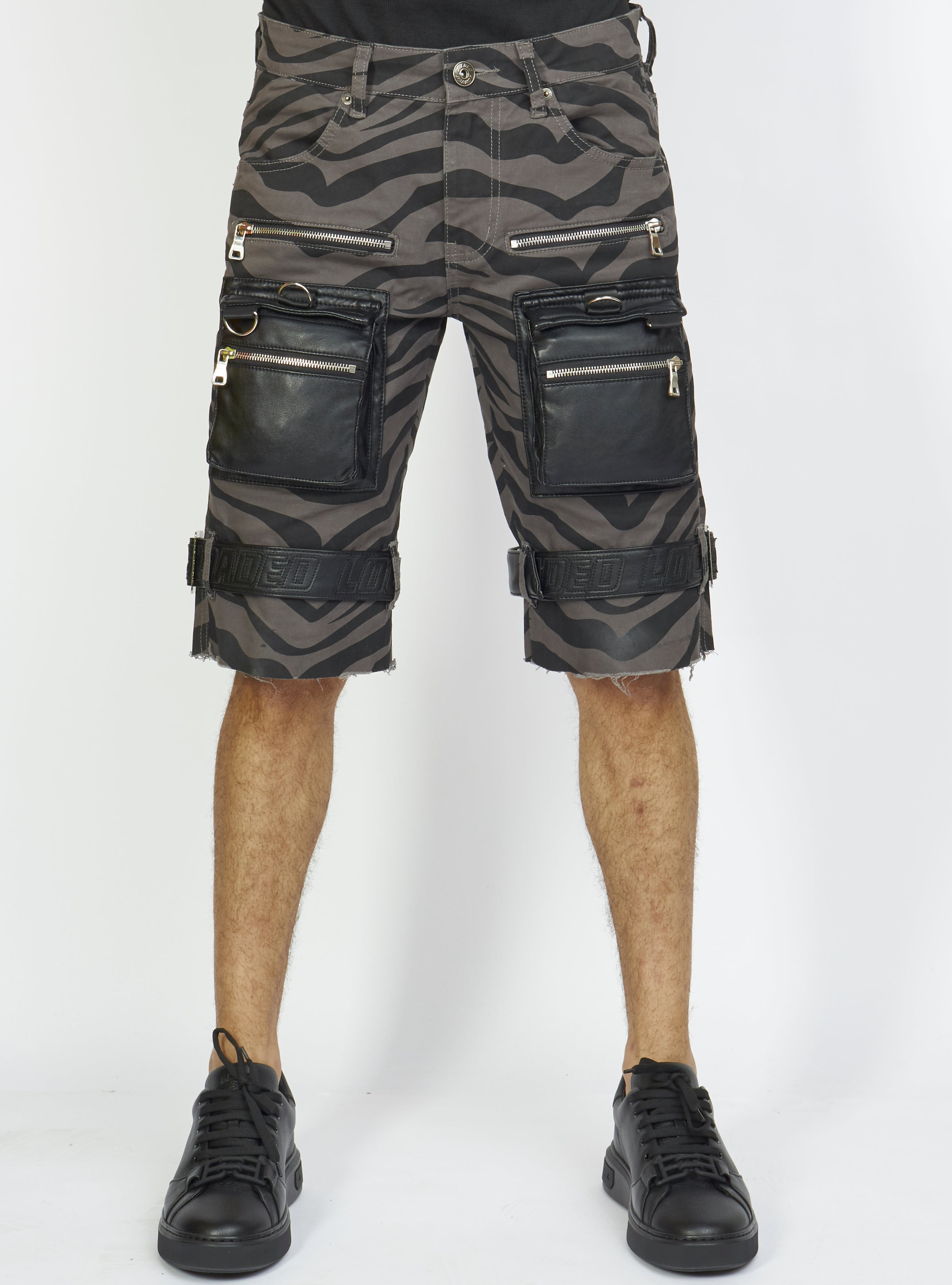 LNL Shorts - Strapped w/ Leather - Dark Grey and Black Zebra - LDS421103