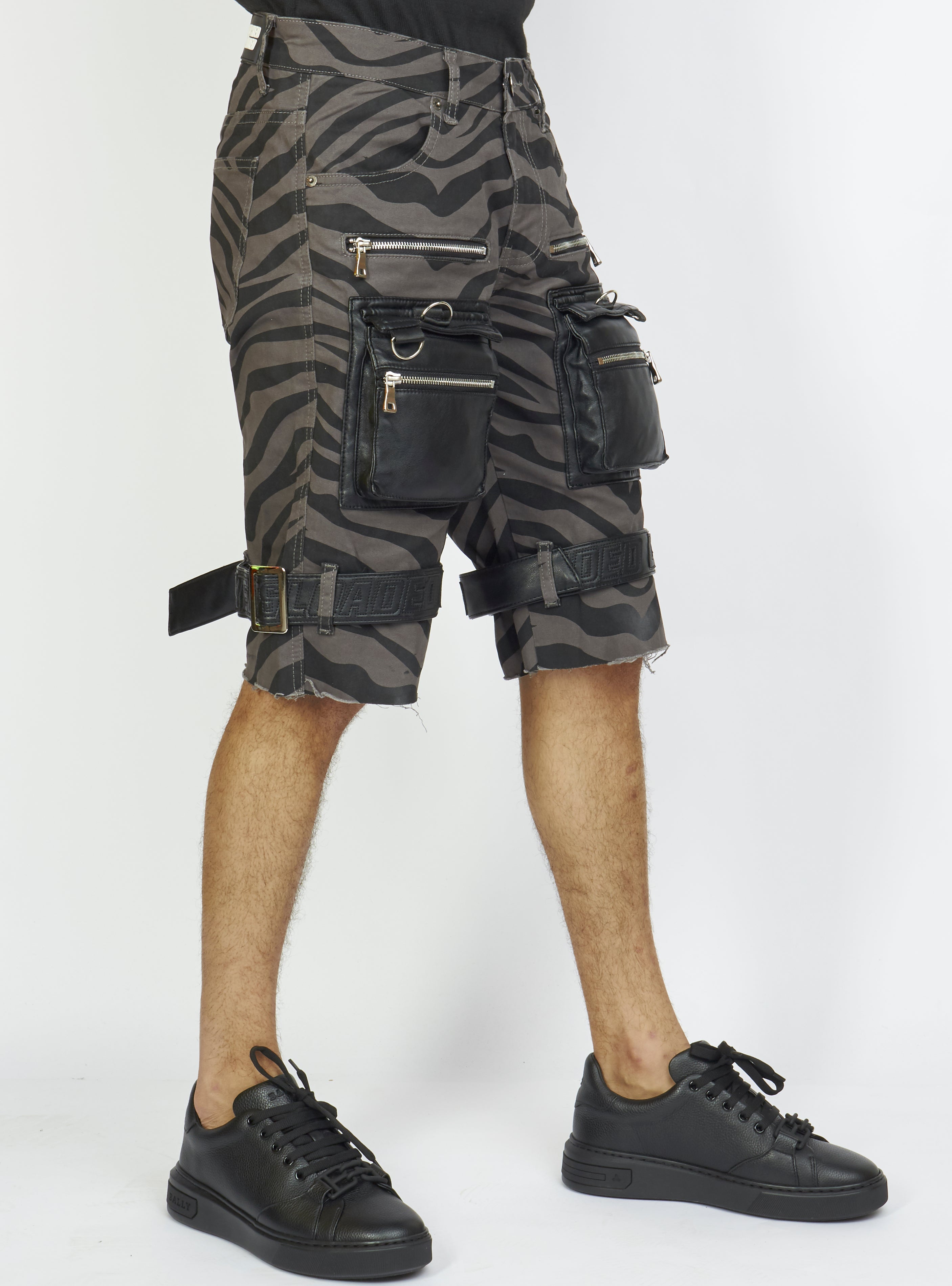 LNL Shorts - Strapped w/ Leather - Dark Grey and Black Zebra - LDS421103