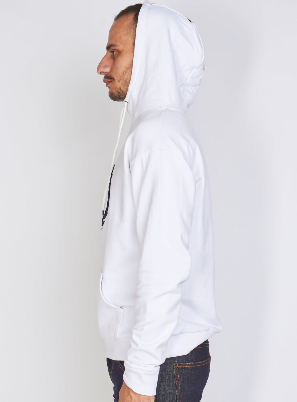 LNL Hoodie - Crest Pullover - White and Navy - LLCH602