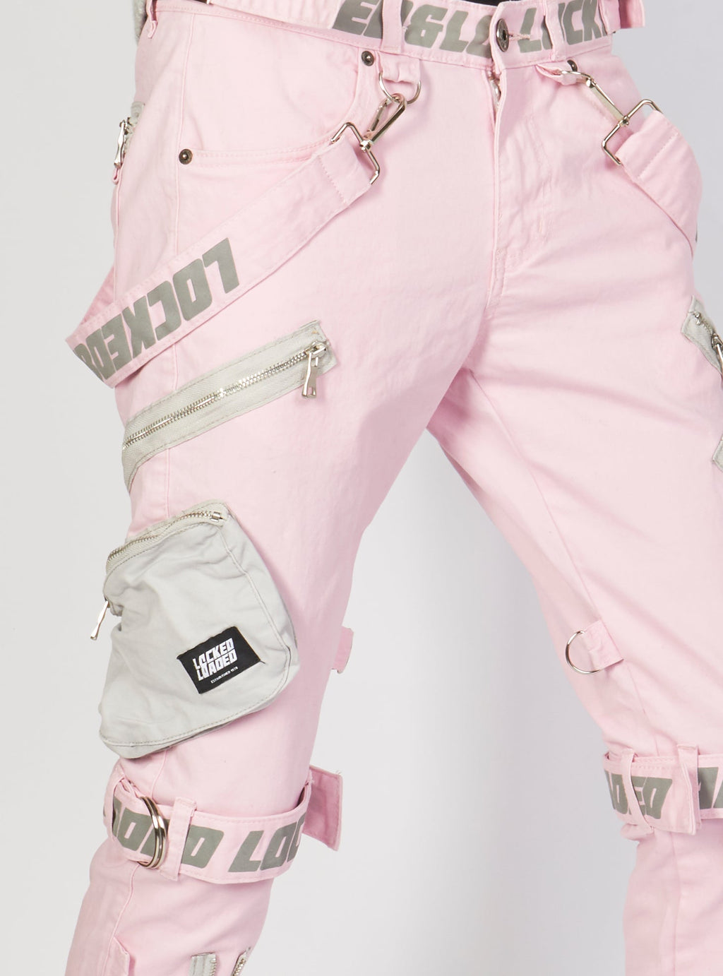 LNL Jeans - Straps and Pocket - Light Pink and Reflective - LLTP105