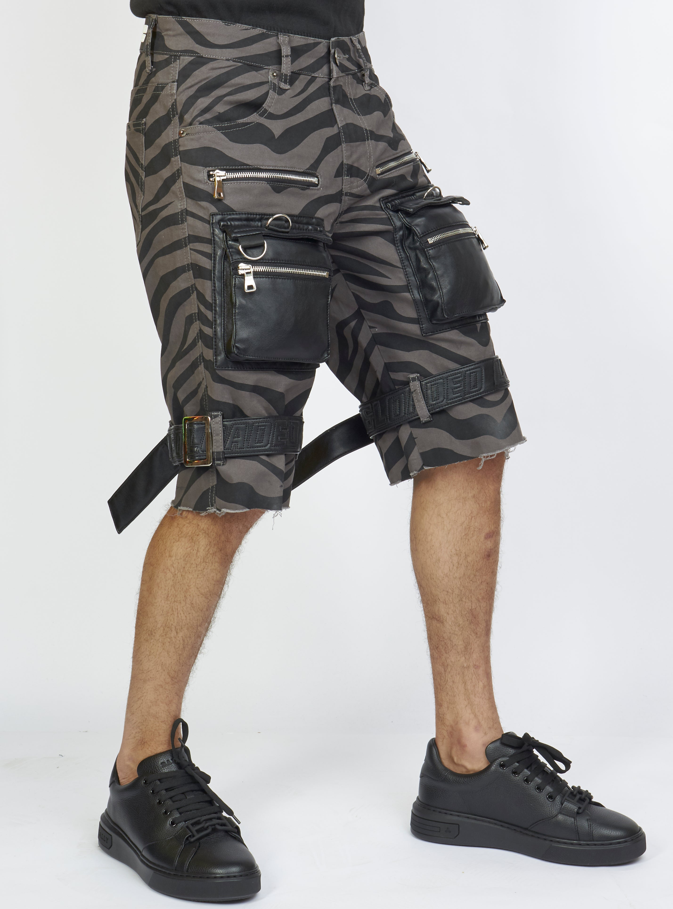 LNL Shorts - Strapped w/ Leather - Dark Grey and Black Zebra - LDS421103