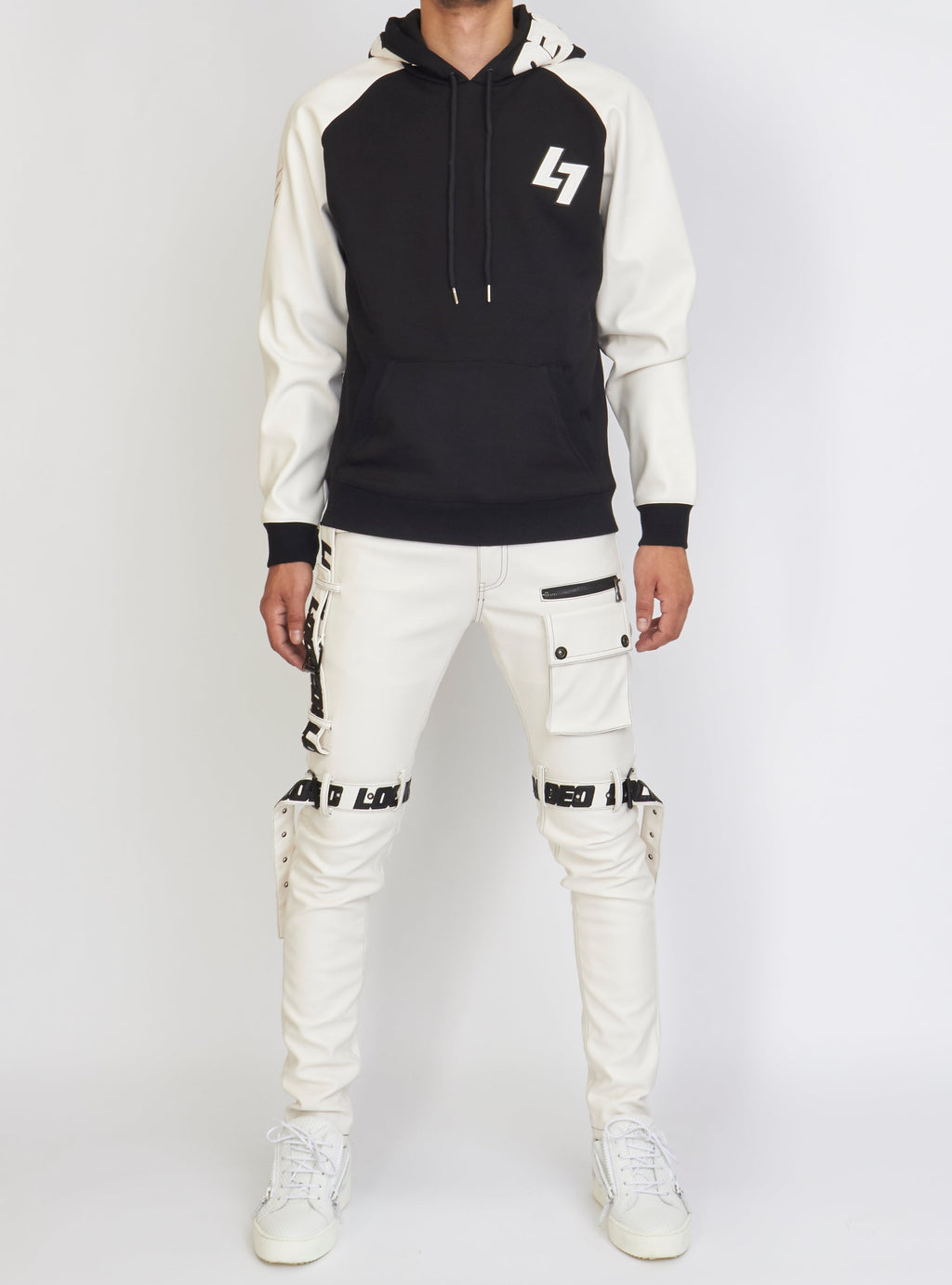 LNL Hoodie - Leather - Black and White - LLFZ1025501