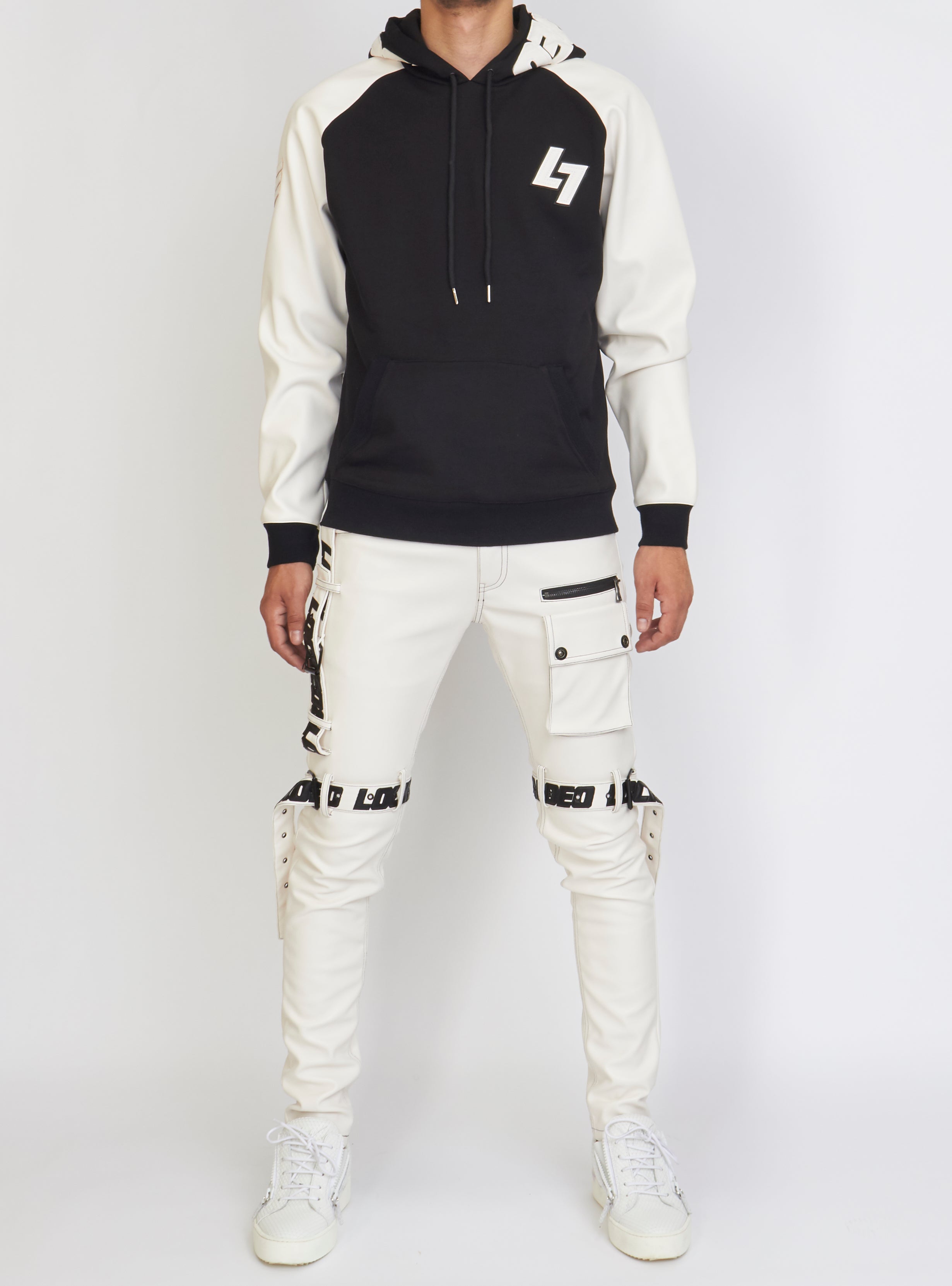 LNL Hoodie - Leather - Black and White - LLFZ1025501
