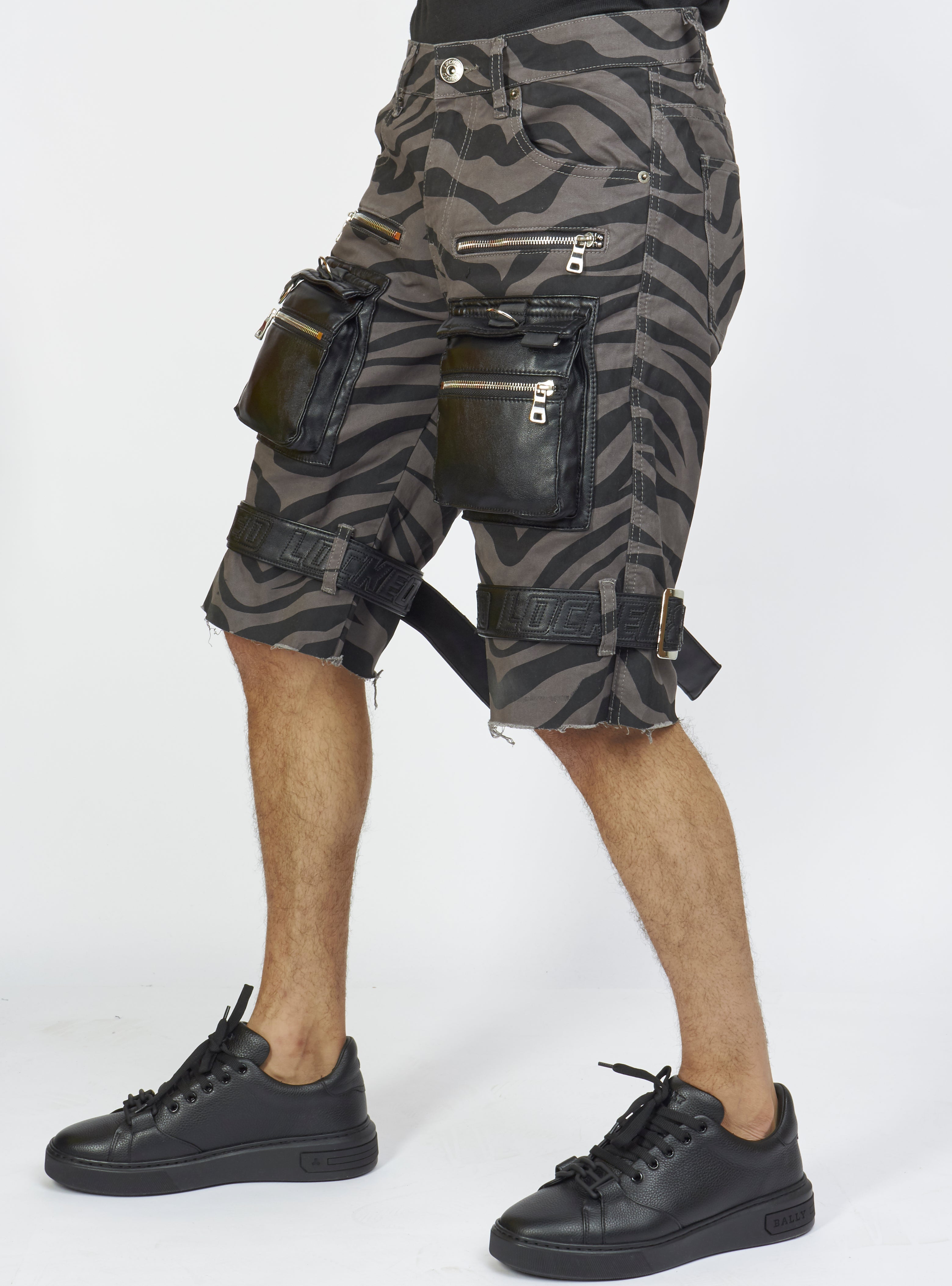 LNL Shorts - Strapped w/ Leather - Dark Grey and Black Zebra - LDS421103