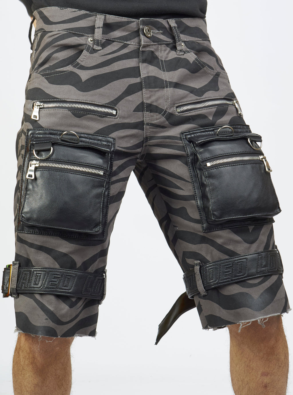 LNL Shorts - Strapped w/ Leather - Dark Grey and Black Zebra - LDS421103