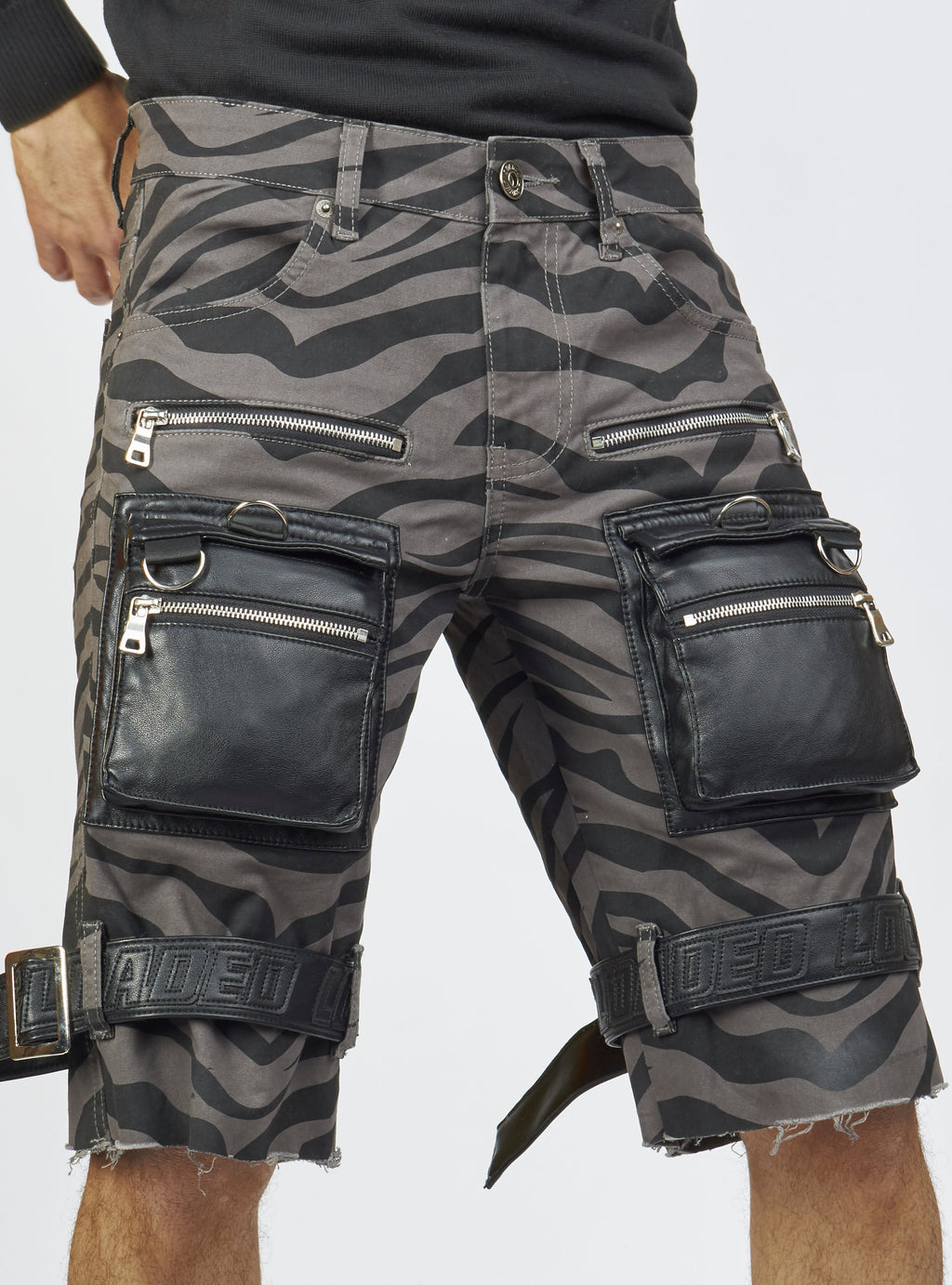LNL Shorts - Strapped w/ Leather - Dark Grey and Black Zebra - LDS421103