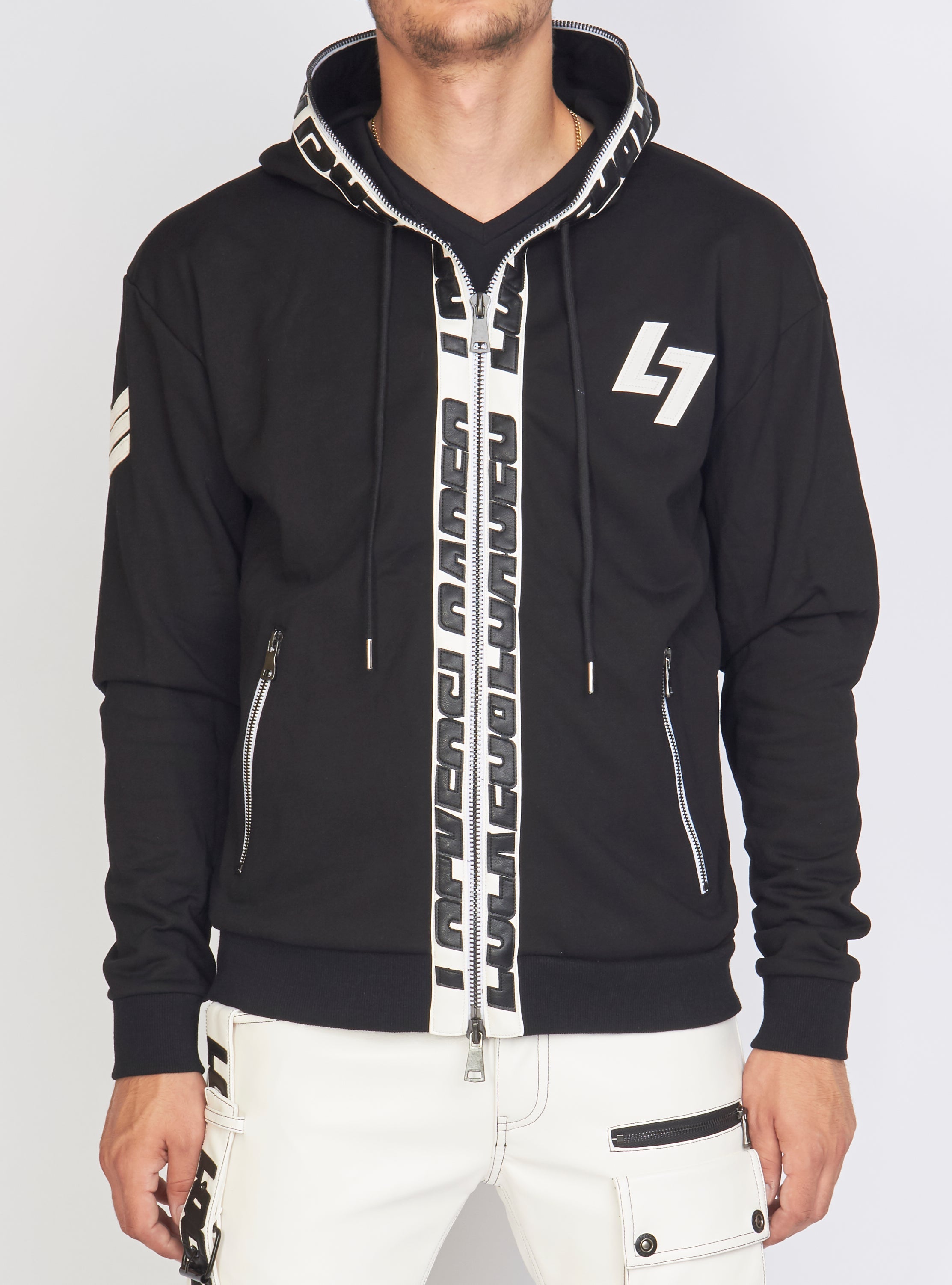 LNL Hoodie - Leather - Black and White - LLFZ1025501