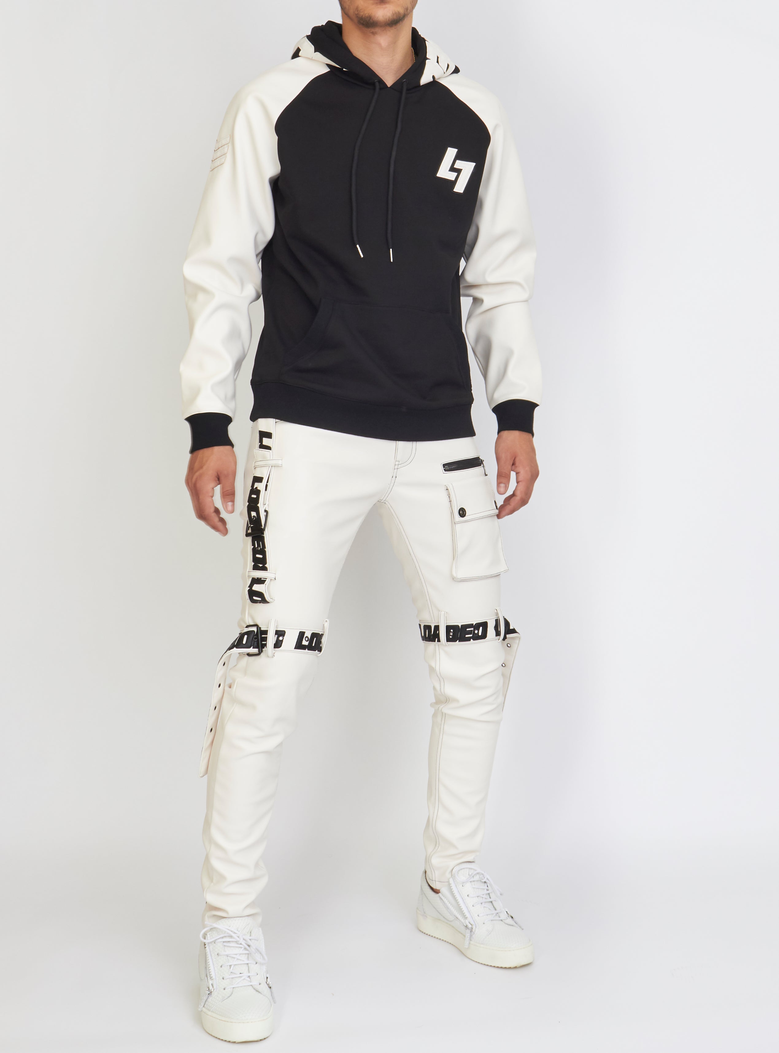 LNL Hoodie - Leather - Black and White - LLFZ1025501