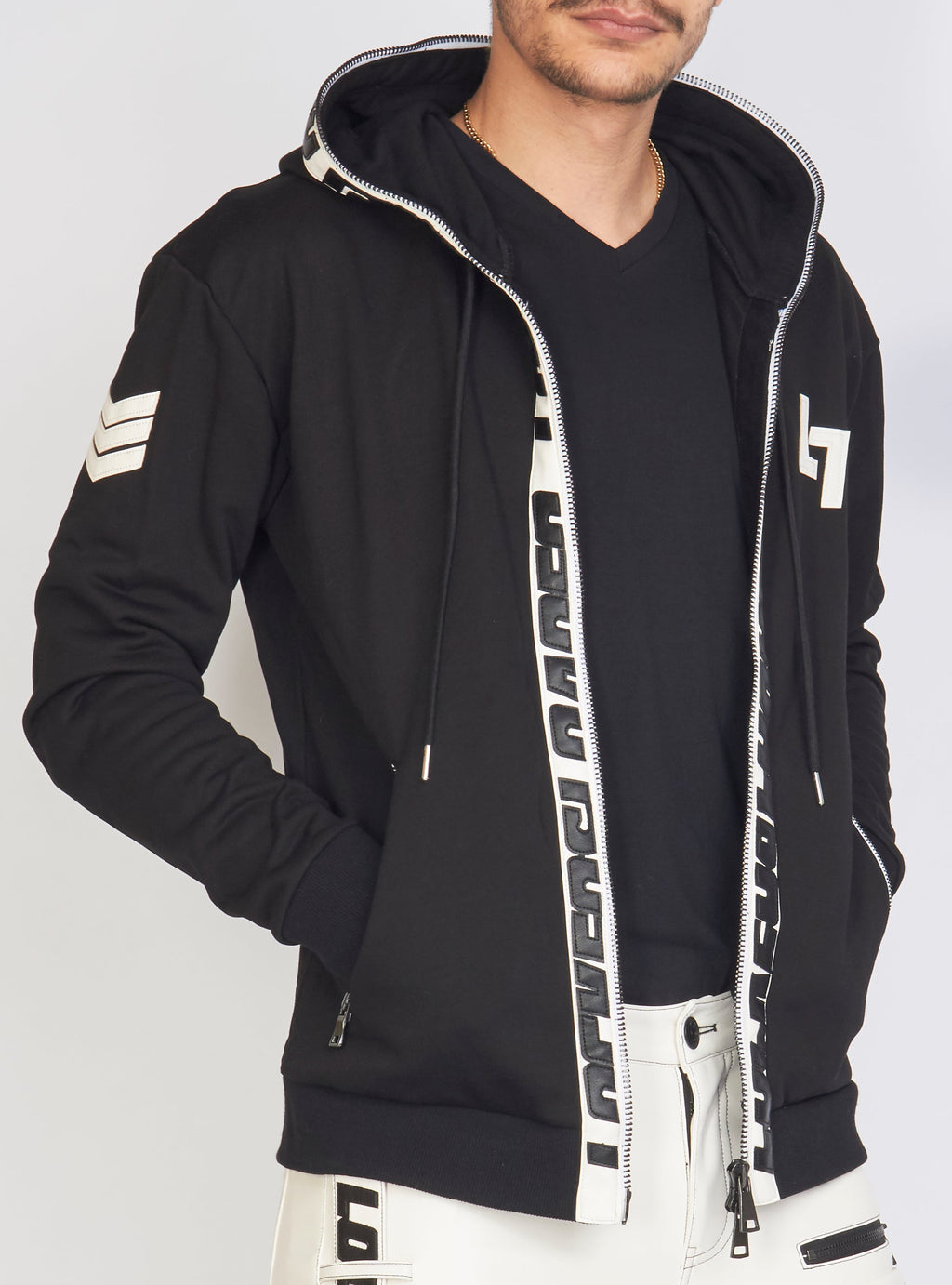 LNL Hoodie - Leather - Black and White - LLFZ1025501