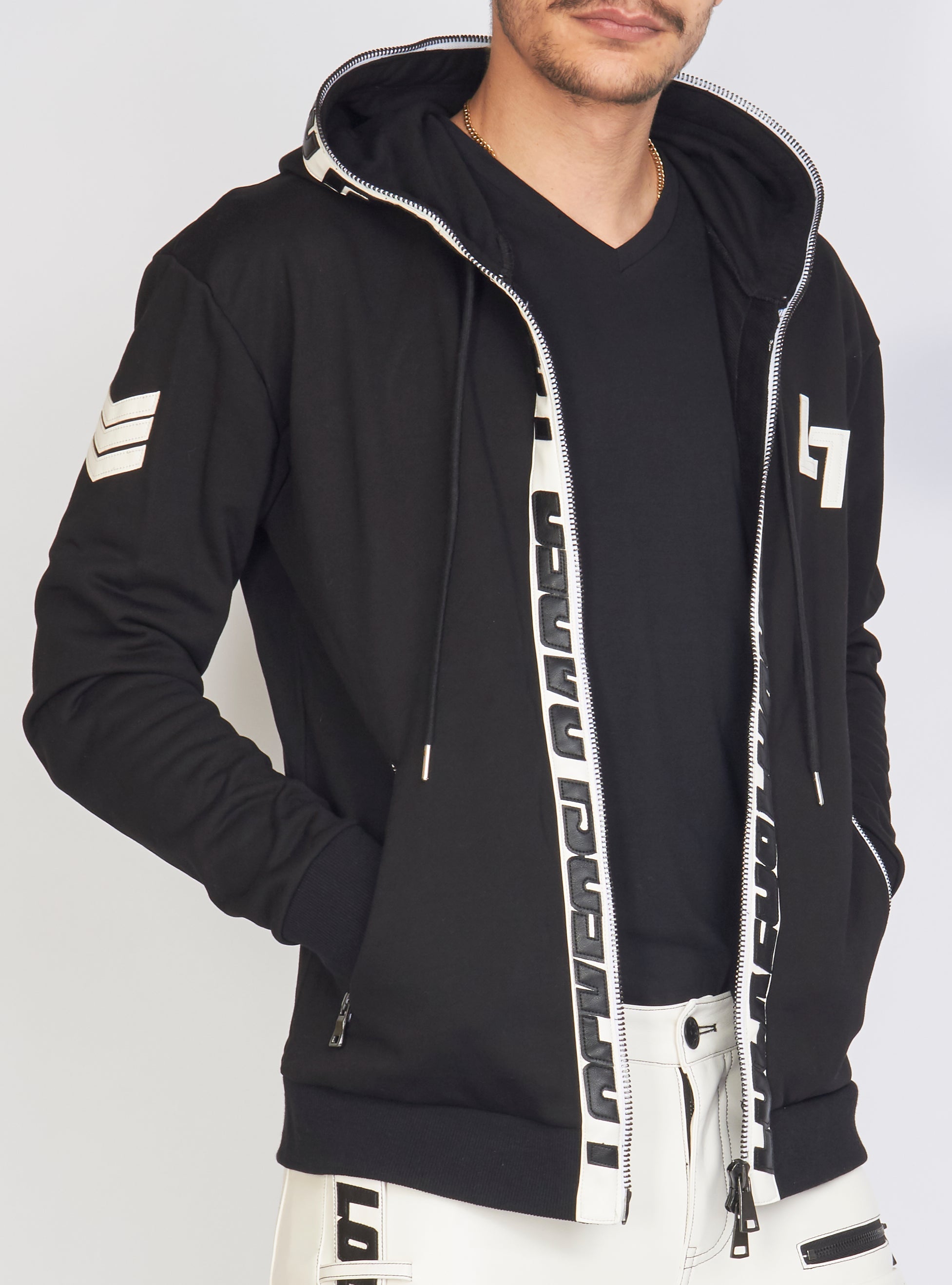 LNL Hoodie - Leather - Black and White - LLFZ1025501