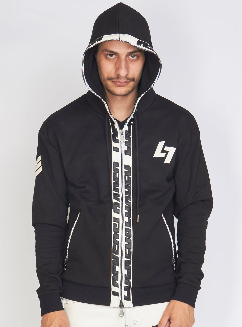 LNL Hoodie - Leather - Black and White - LLFZ1025501