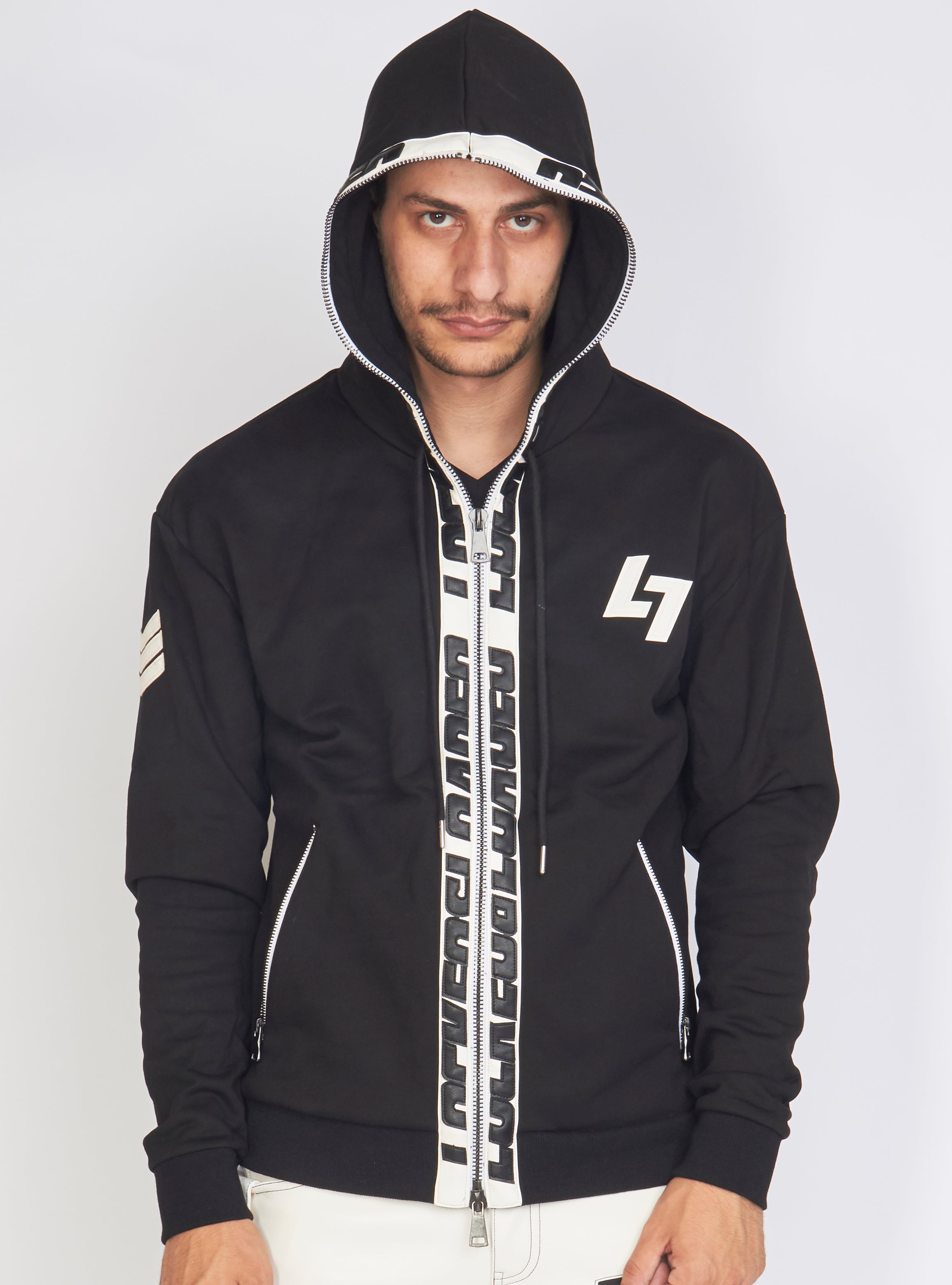 LNL Hoodie - Leather - Black and White - LLFZ1025501