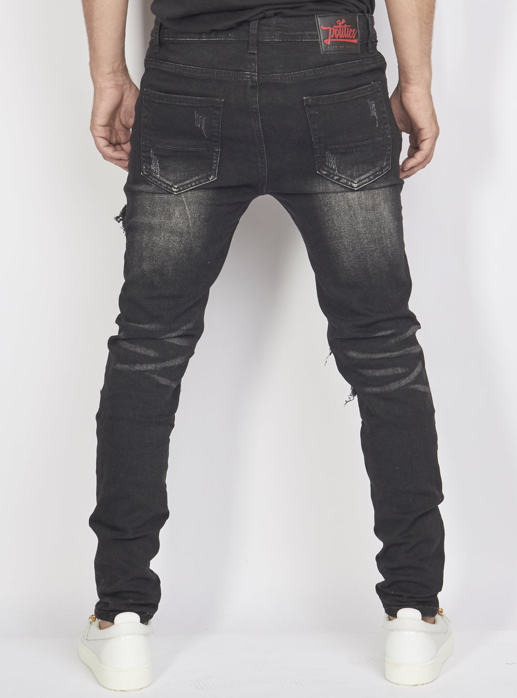 Politics Jeans - Distressed with Paisley Ribbing - Black - PLTKS0521660