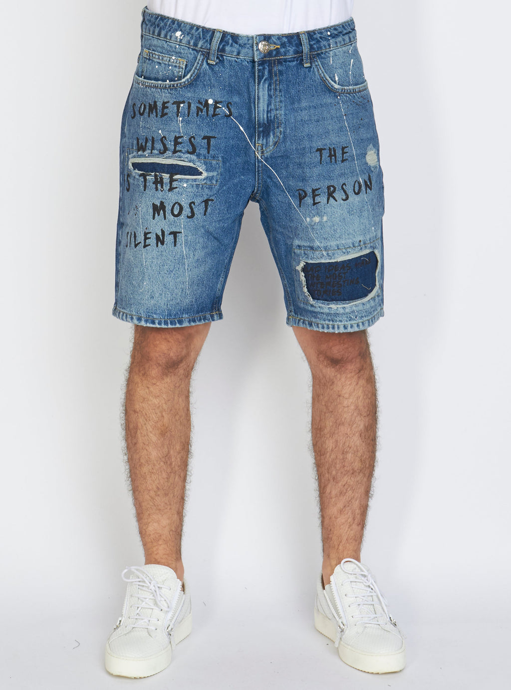 Buyer's Choice Denim Shorts - Text - Blue - AT8113