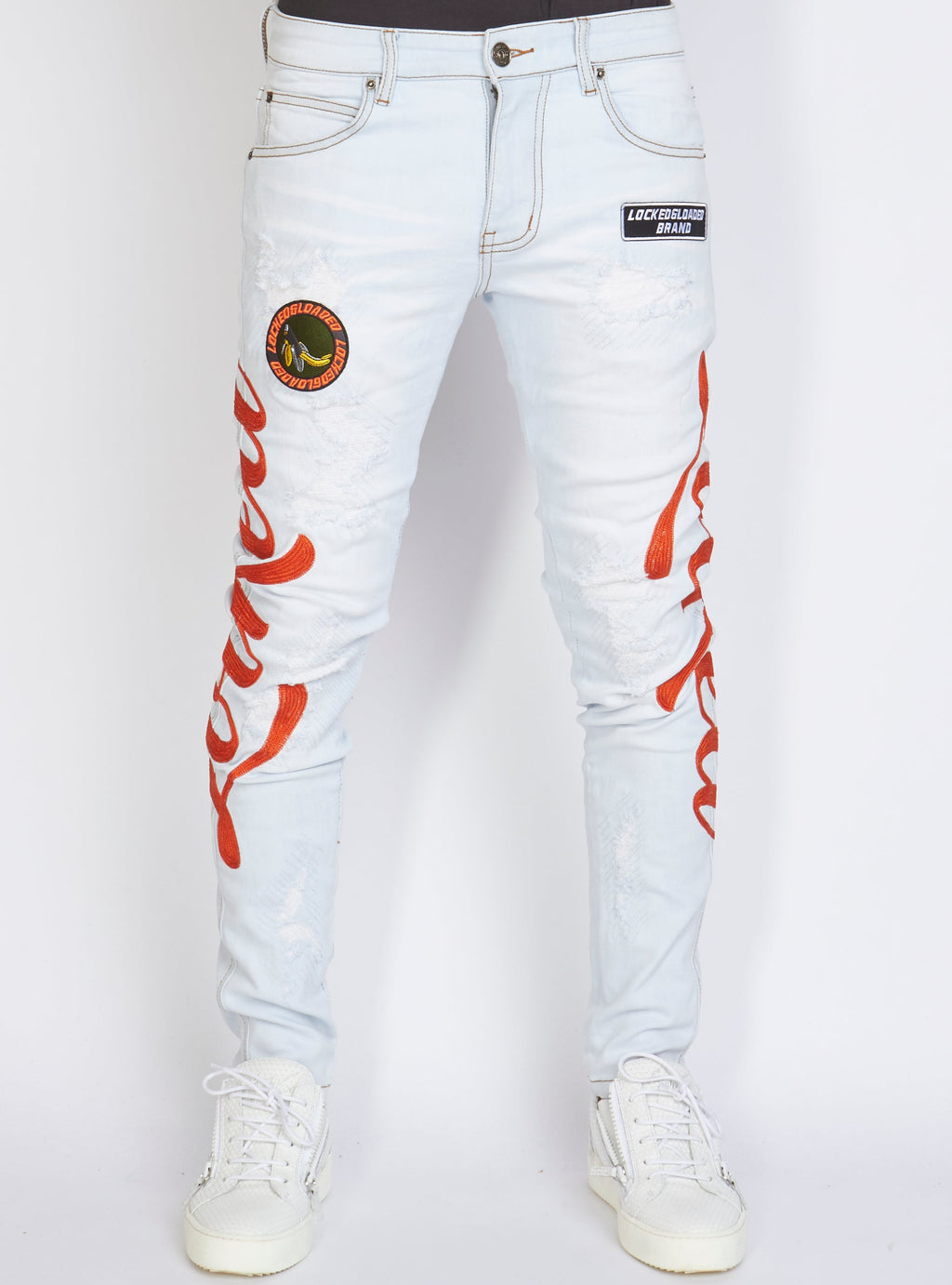 LNL Jeans - Chain Stitch - Light Wash and Orange - LLCHSE1025251