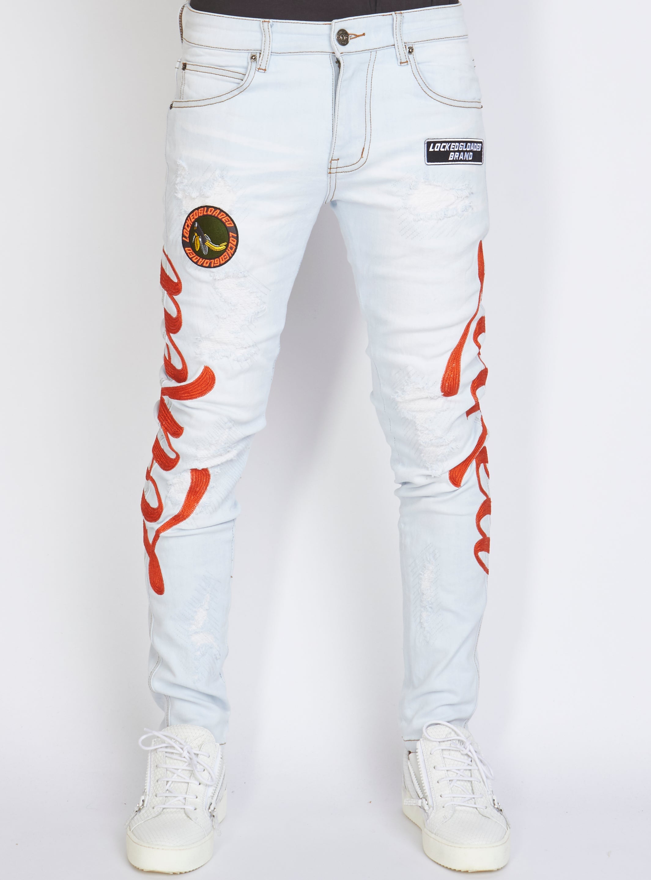 LNL Jeans - Chain Stitch - Light Wash and Orange - LLCHSE1025251
