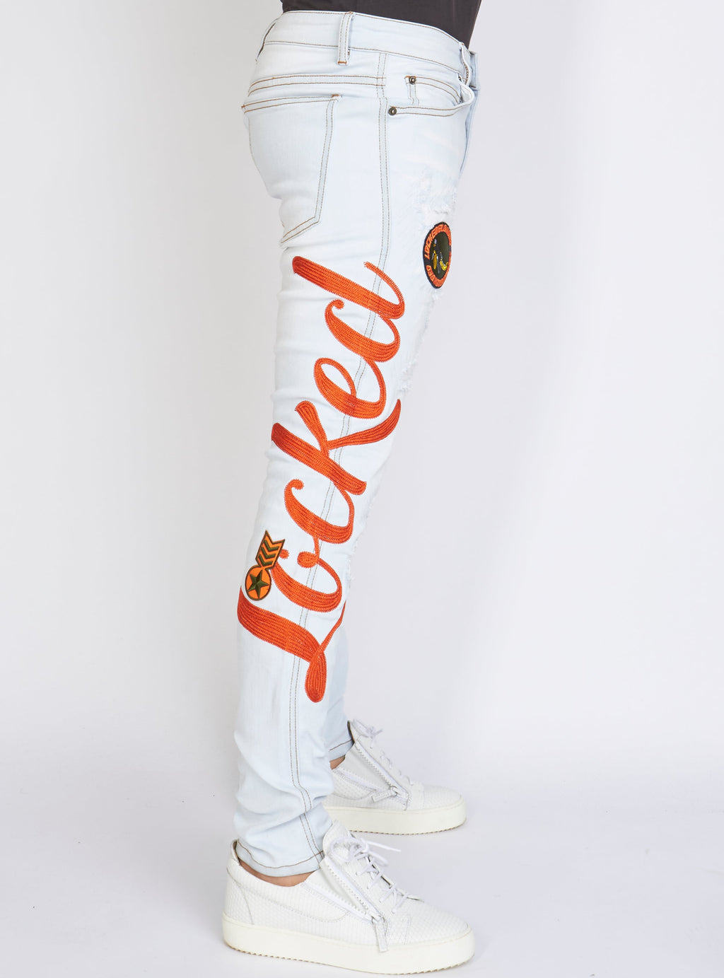 LNL Jeans - Chain Stitch - Light Wash and Orange - LLCHSE1025251