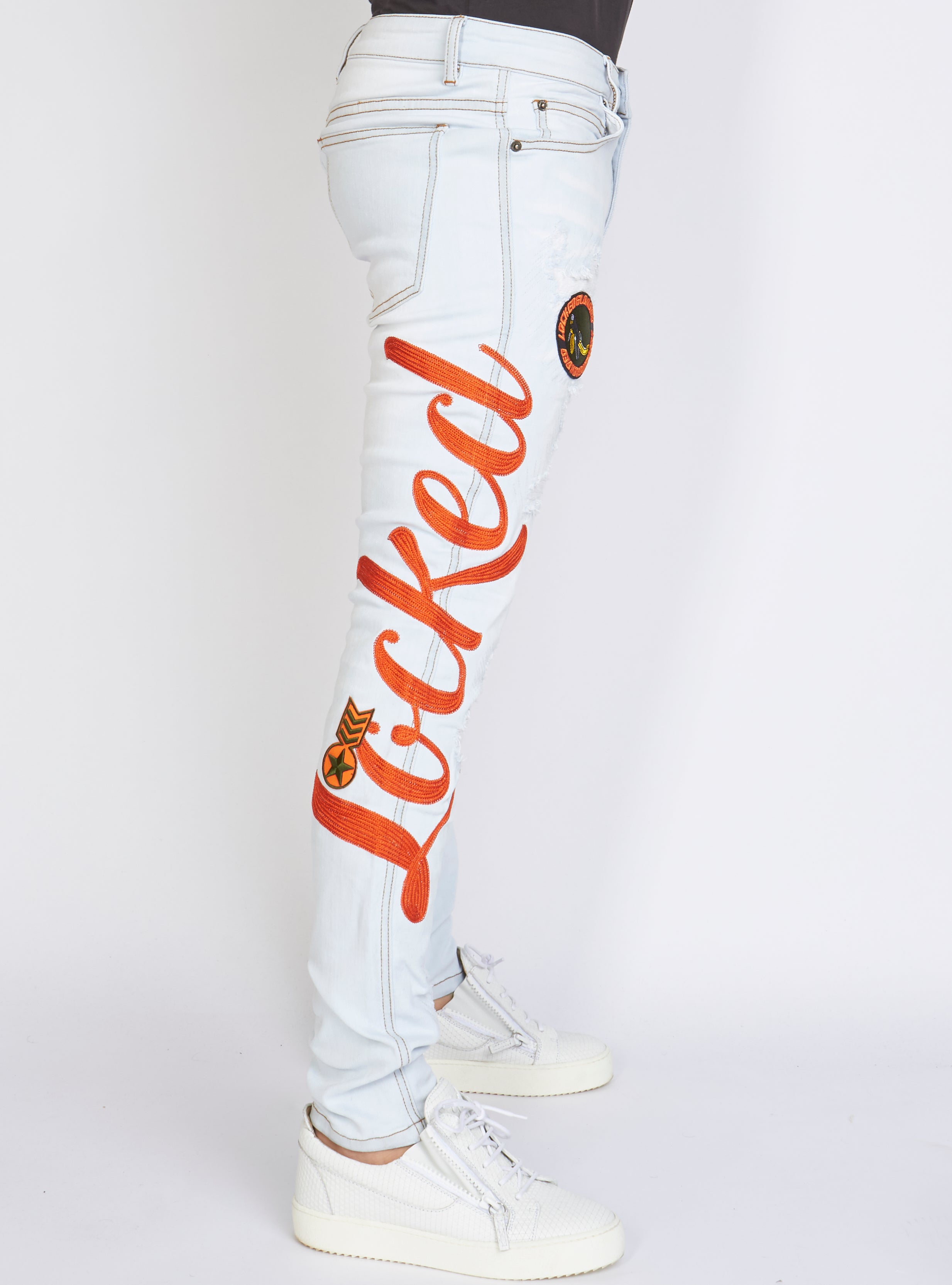 LNL Jeans - Chain Stitch - Light Wash and Orange - LLCHSE1025251