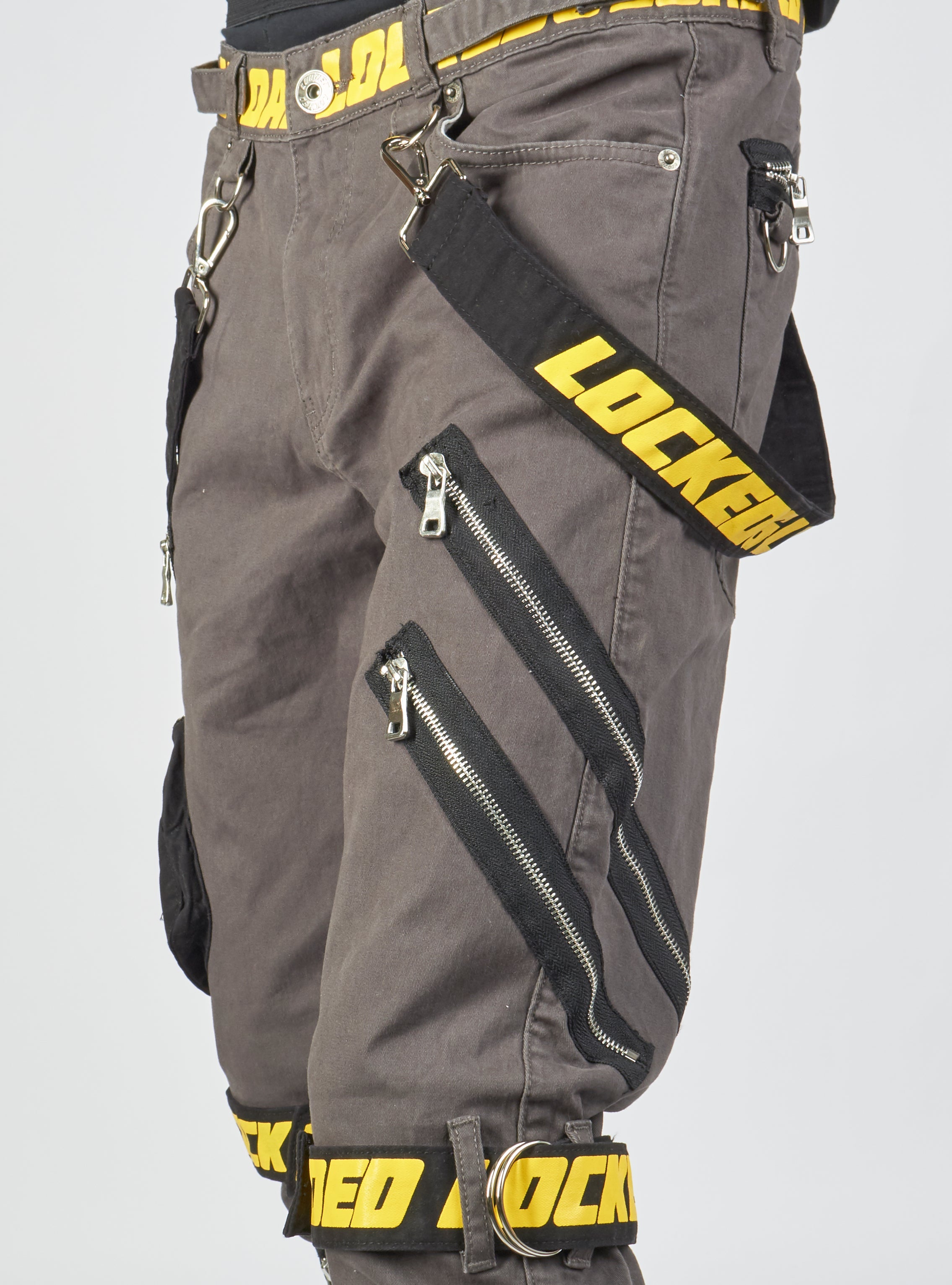 LNL Jeans - Straps and Pocket - Dark Grey and Yellow - LLTP104