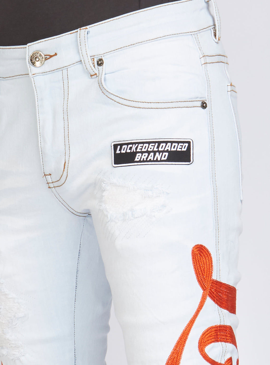 LNL Jeans - Chain Stitch - Light Wash and Orange - LLCHSE1025251