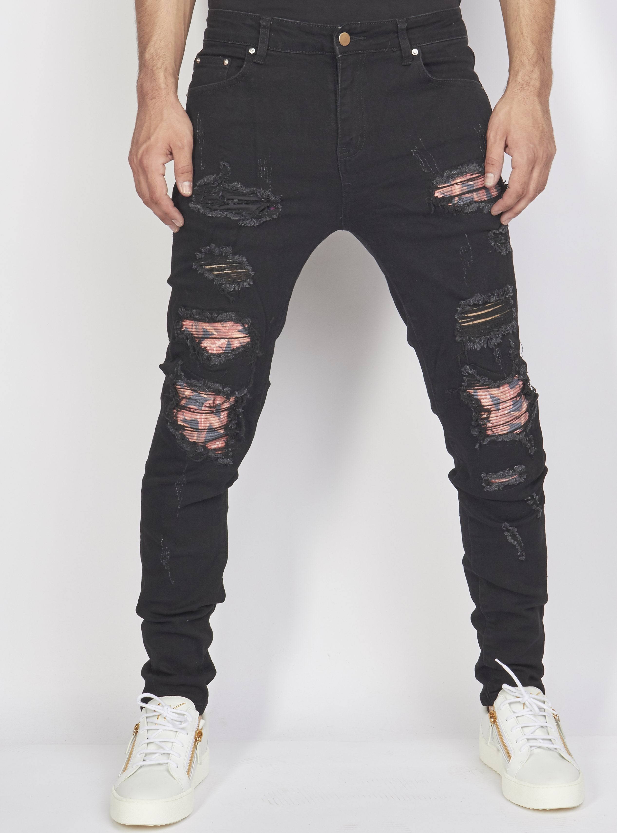 Politics Jeans - Distressed with Leaf Ribbing - Black - PLTKS0521662