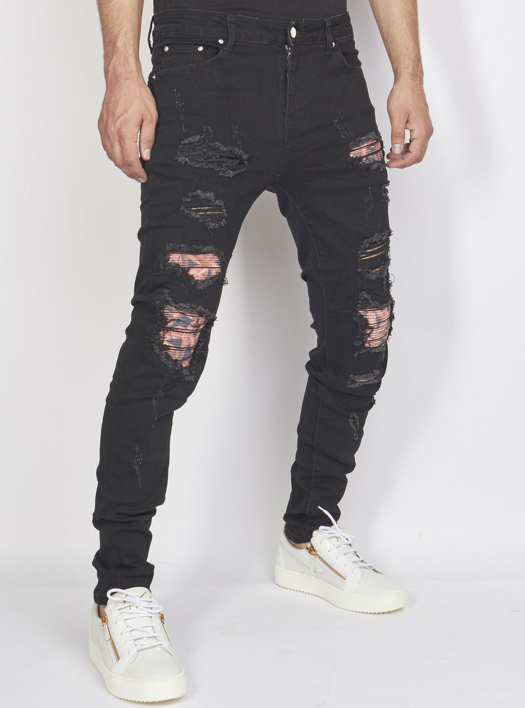 Politics Jeans - Distressed with Leaf Ribbing - Black - PLTKS0521662