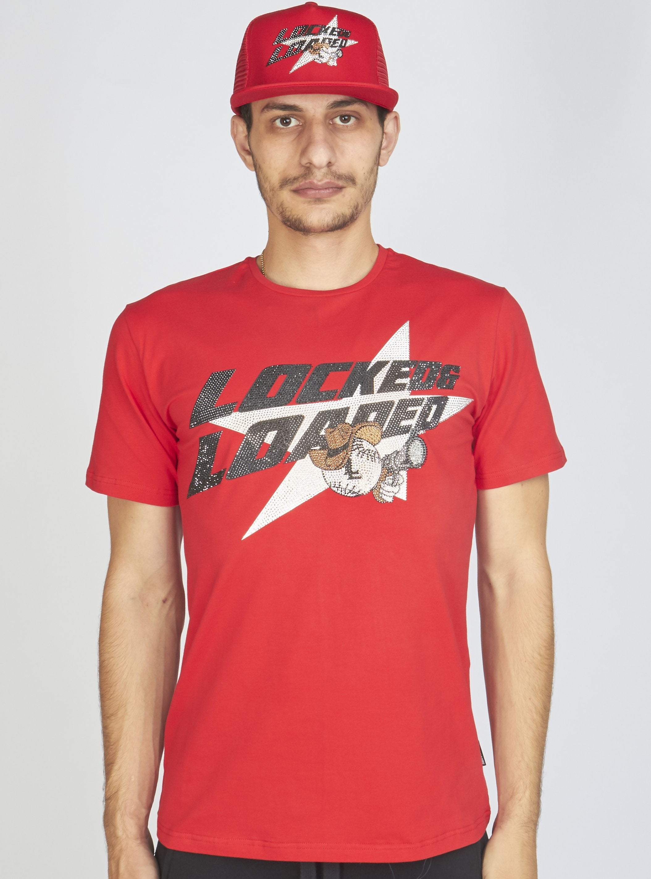 LNL T-Shirt - Heavy Hitta - Black and Silver on Red - 107