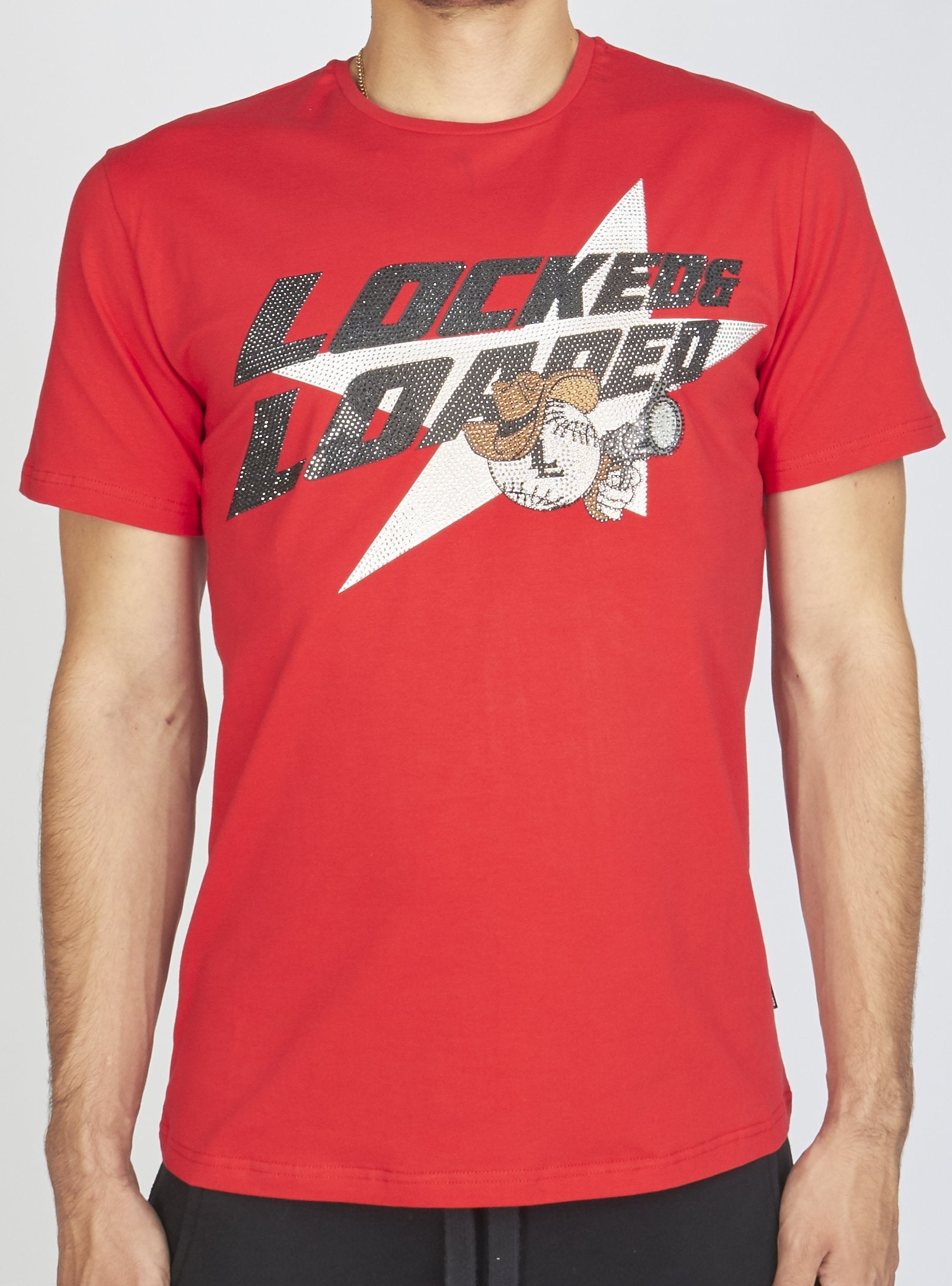 LNL T-Shirt - Heavy Hitta - Black and Silver on Red - 107