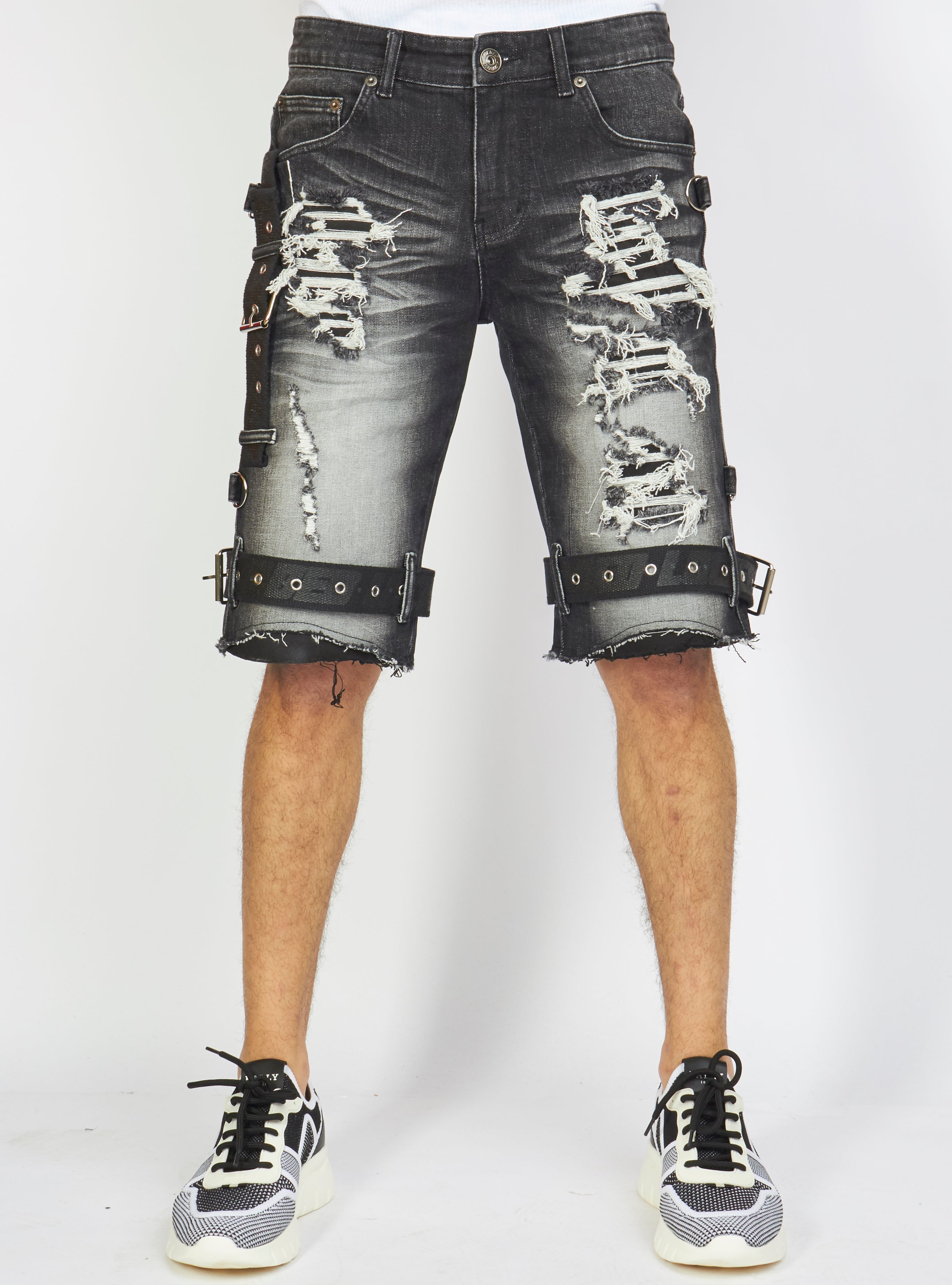 LNL Shorts - Strapped Denim - Black Stone Wash - LDS421101