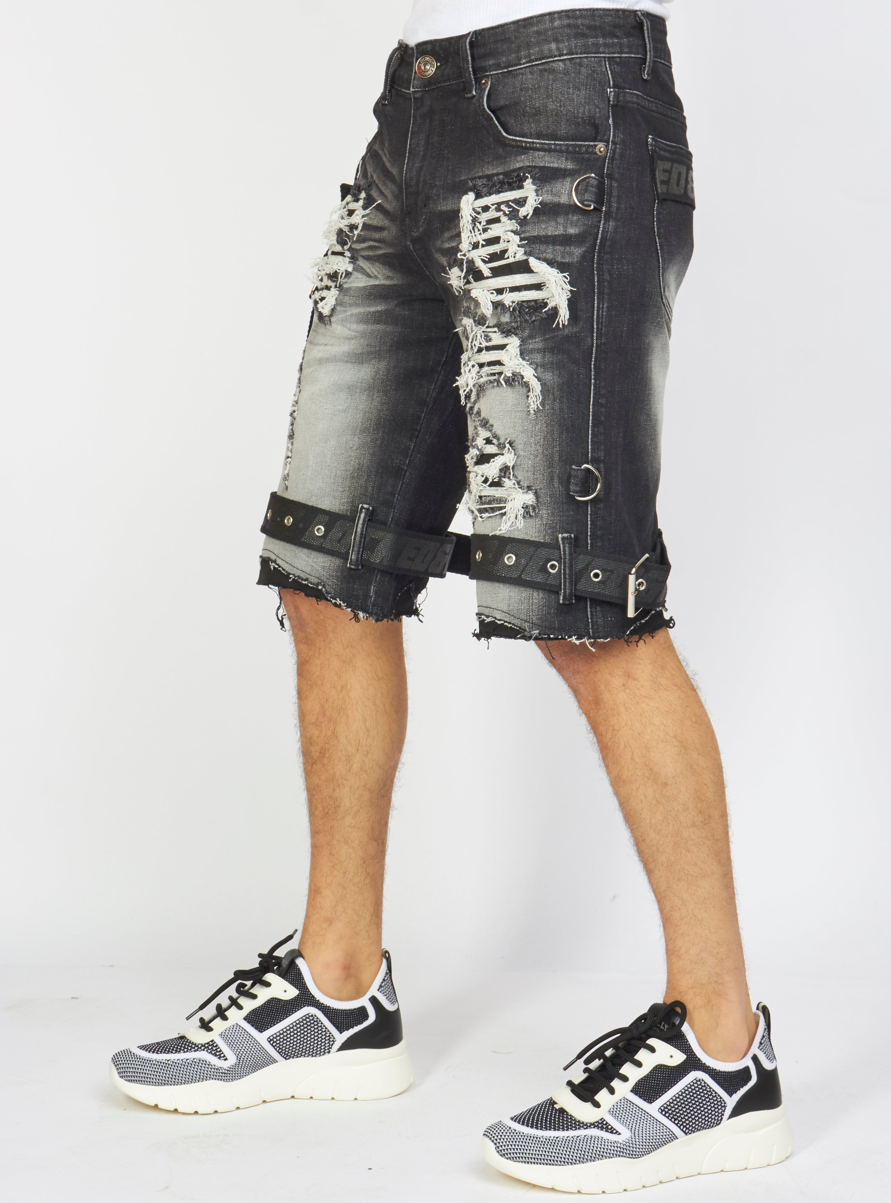 LNL Shorts - Strapped Denim - Black Stone Wash - LDS421101