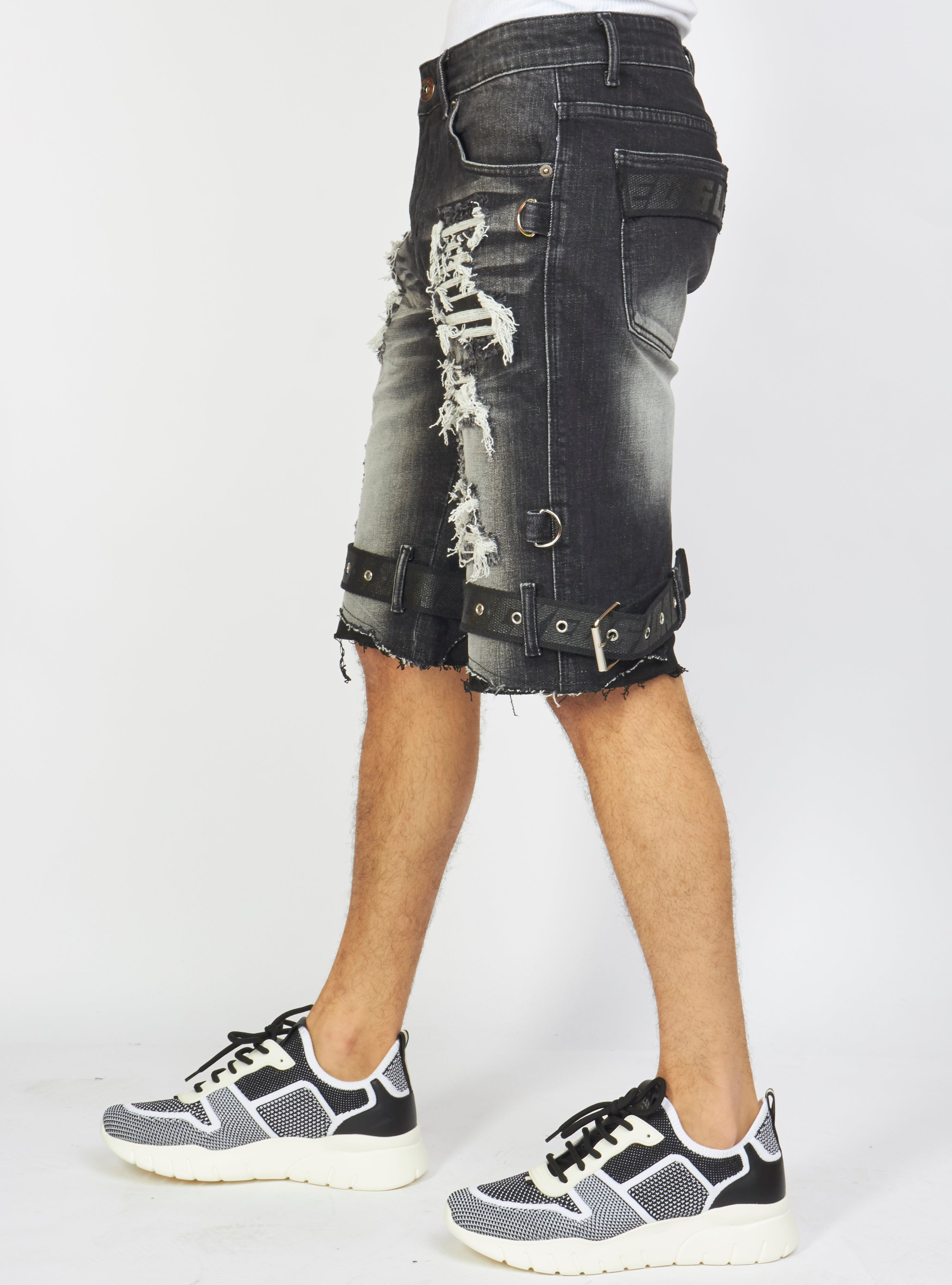 LNL Shorts - Strapped Denim - Black Stone Wash - LDS421101