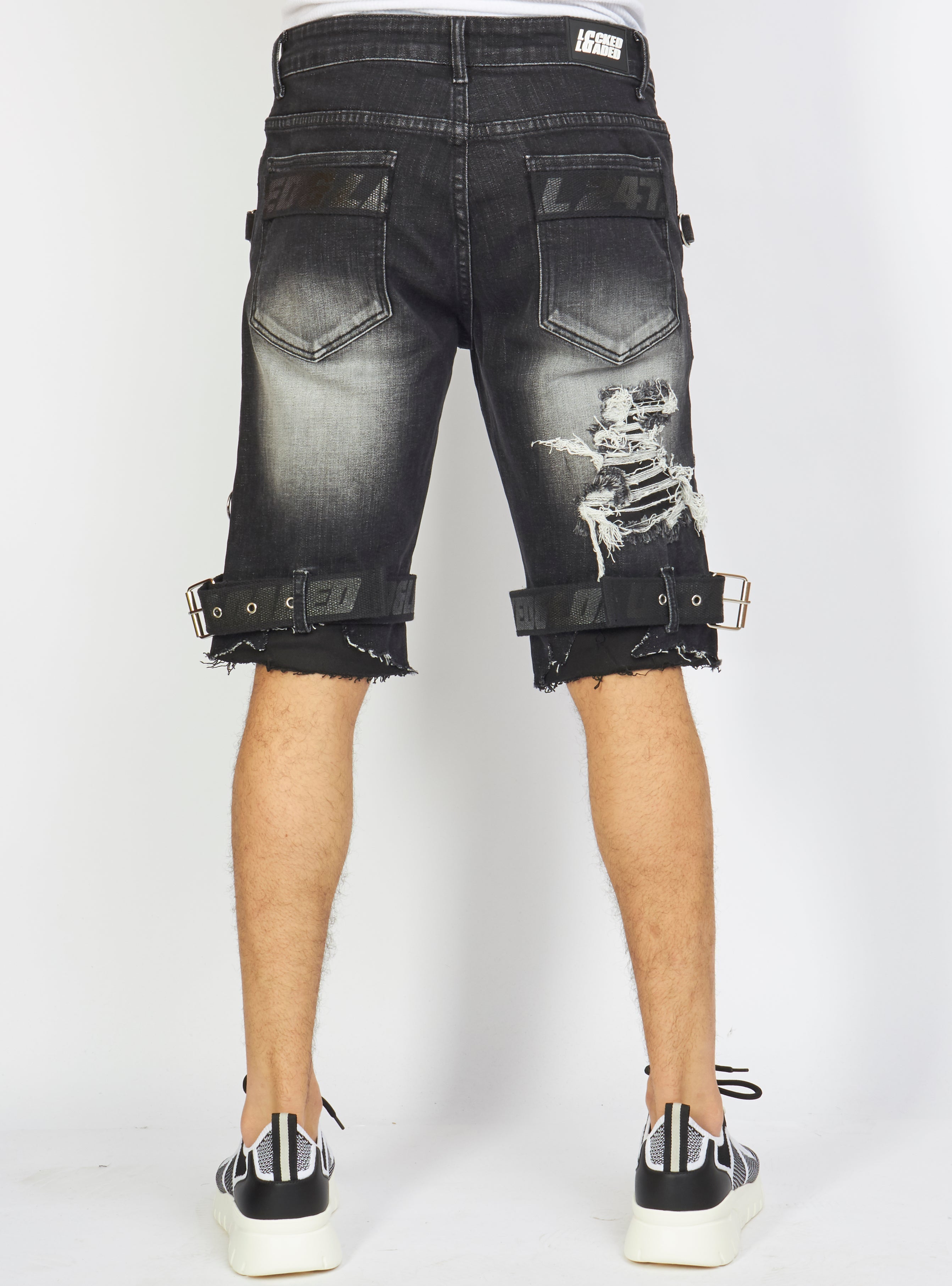 LNL Shorts - Strapped Denim - Black Stone Wash - LDS421101