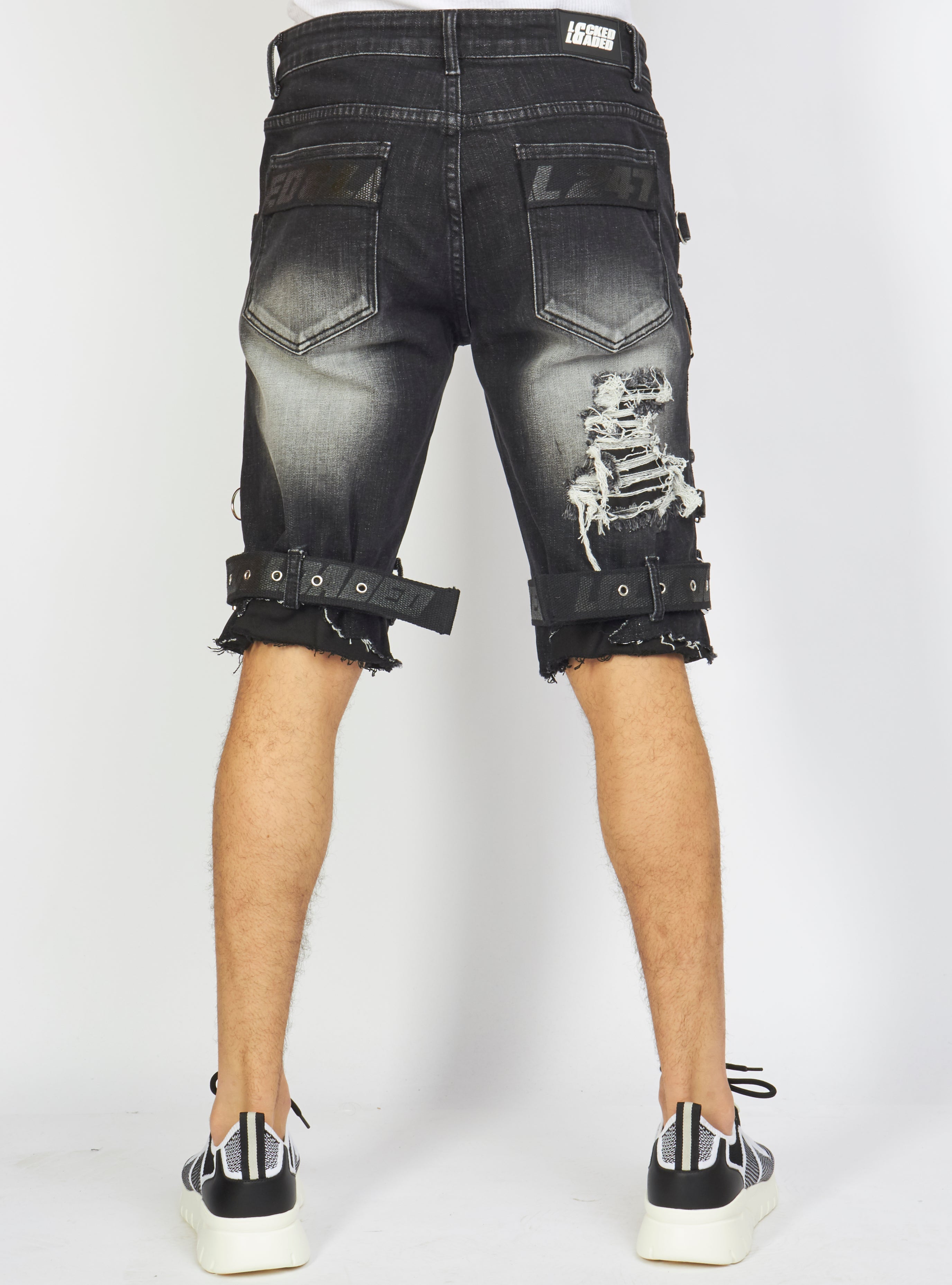LNL Shorts - Strapped Denim - Black Stone Wash - LDS421101