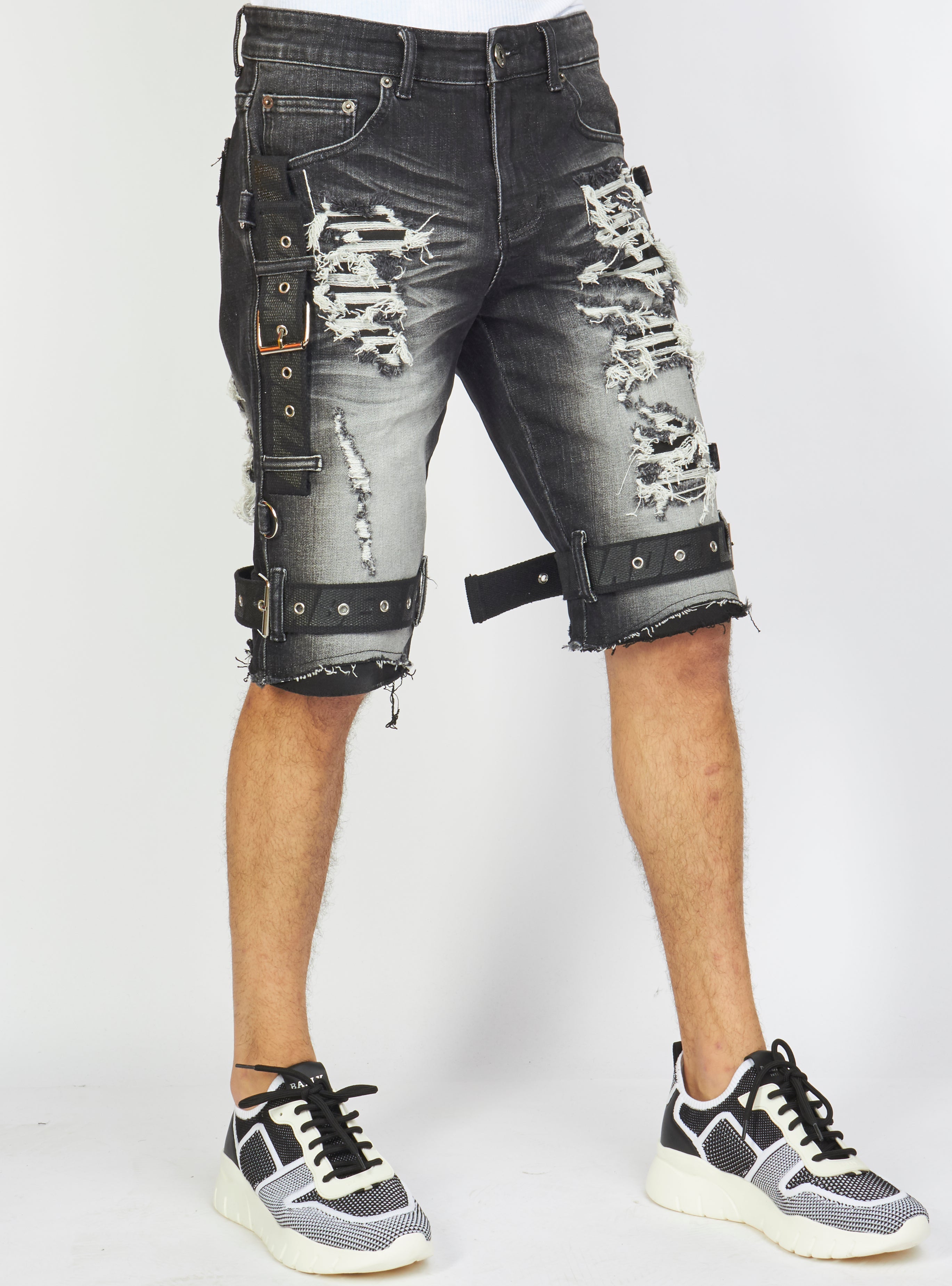 LNL Shorts - Strapped Denim - Black Stone Wash - LDS421101