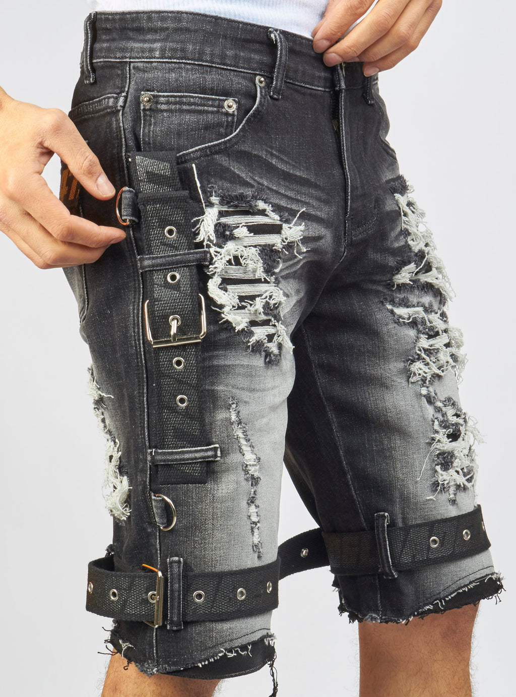 LNL Shorts - Strapped Denim - Black Stone Wash - LDS421101