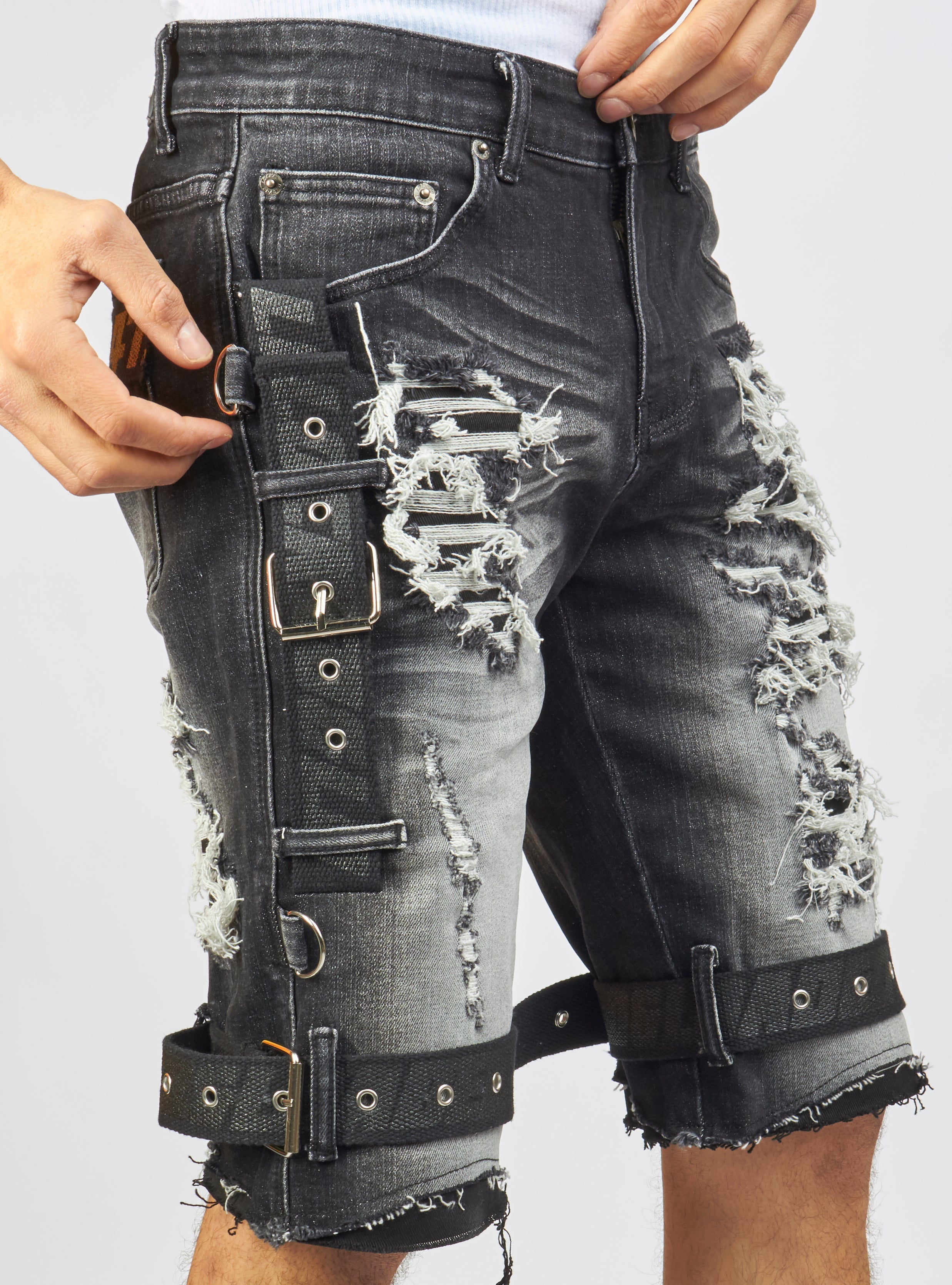 LNL Shorts - Strapped Denim - Black Stone Wash - LDS421101
