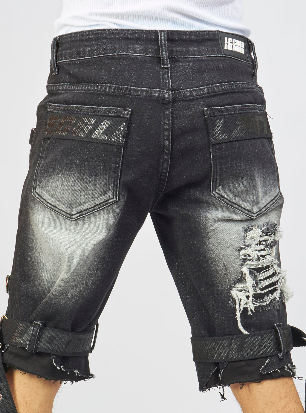 LNL Shorts - Strapped Denim - Black Stone Wash - LDS421101