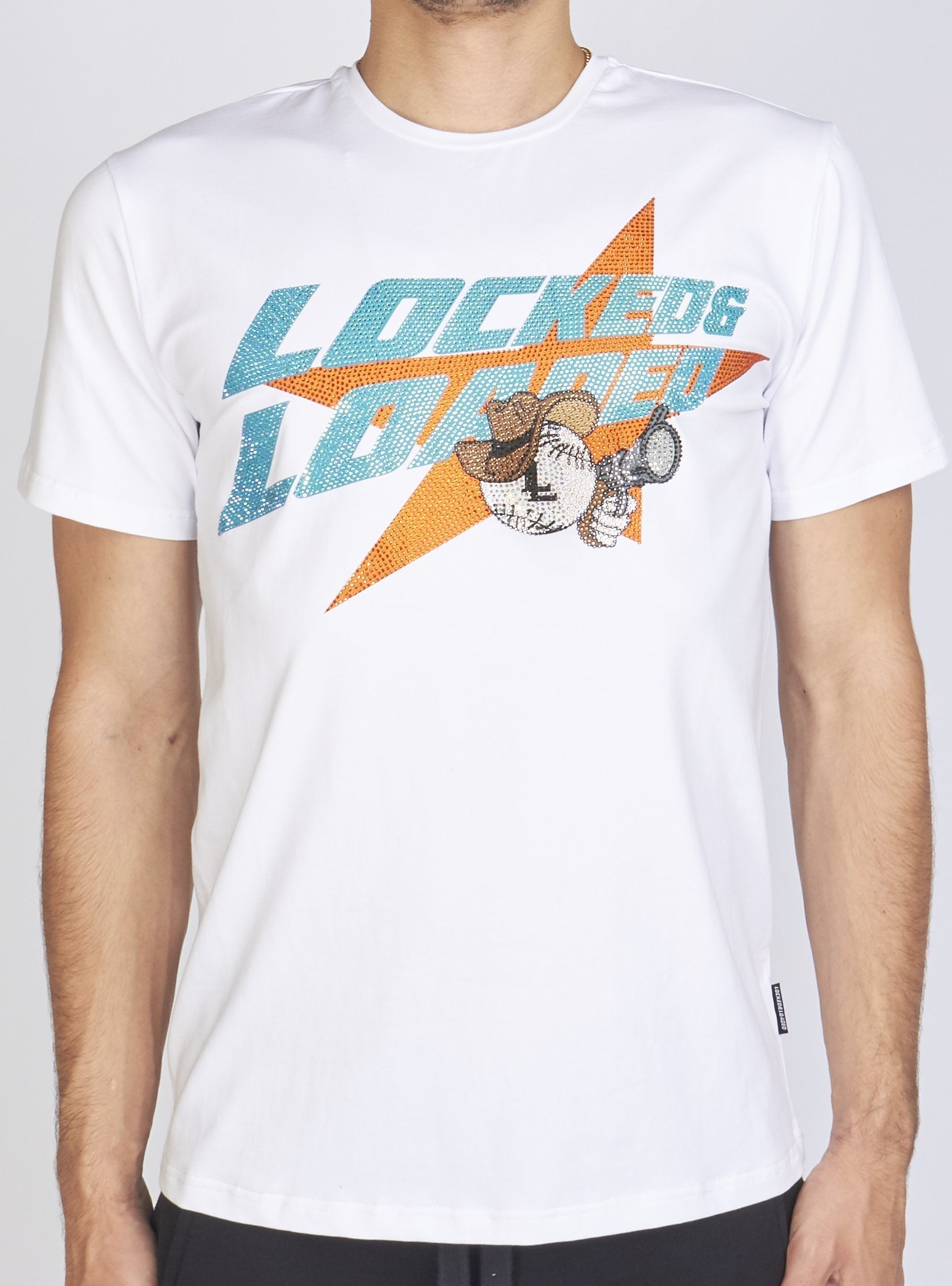 LNL T-Shirt - Heavy Hitta - Aqua with Orange on White - 103