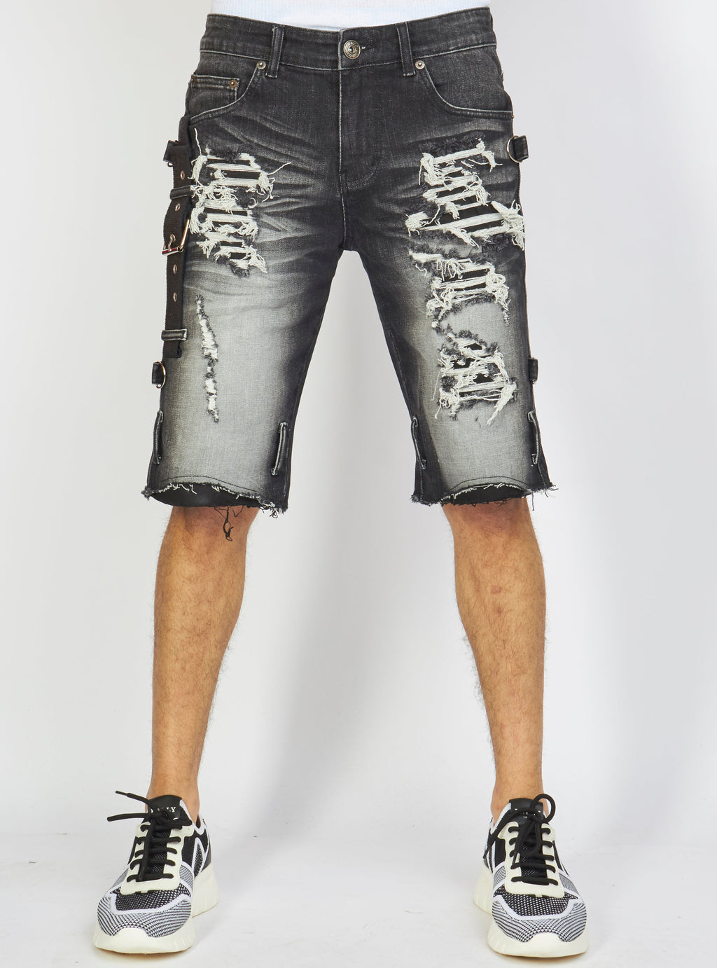 LNL Shorts - Strapped Denim - Black Stone Wash - LDS421101