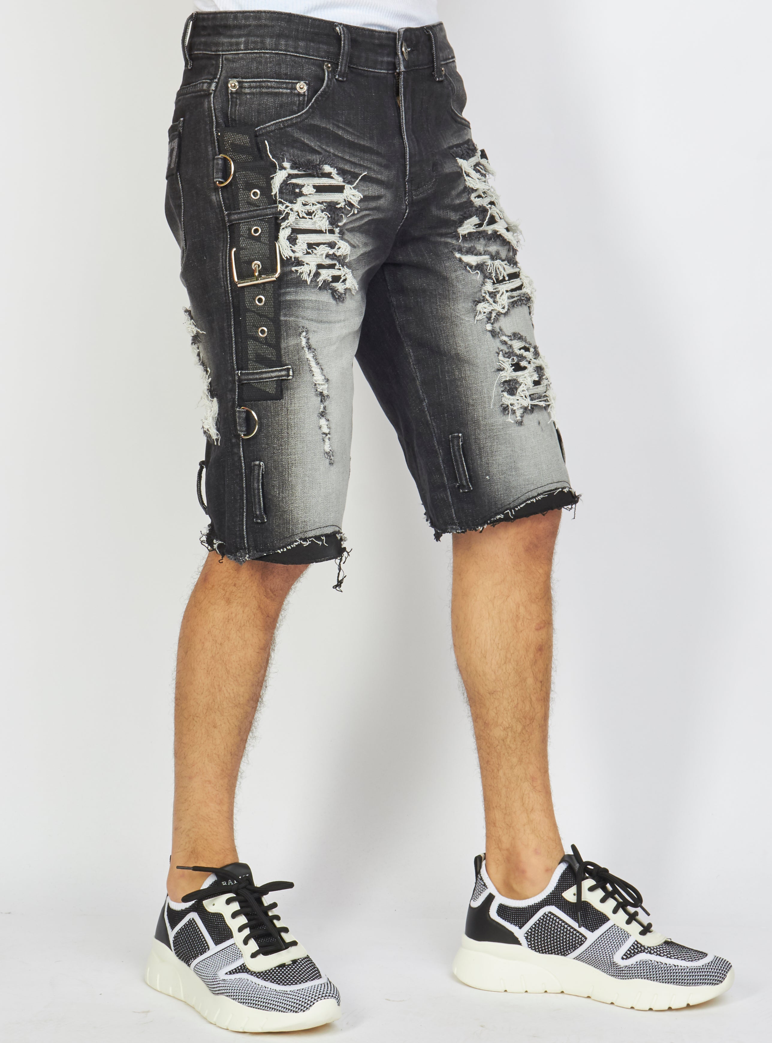 LNL Shorts - Strapped Denim - Black Stone Wash - LDS421101