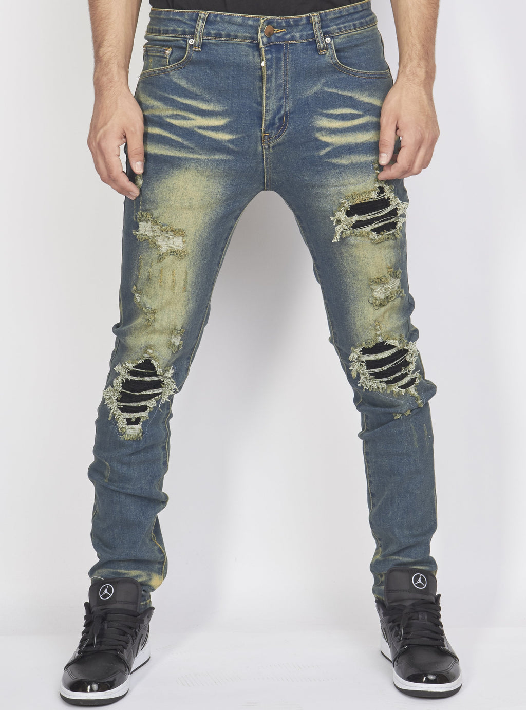 Politics Jeans - Distressed with Ribbing - Vintage with Black - PLTKS0521671