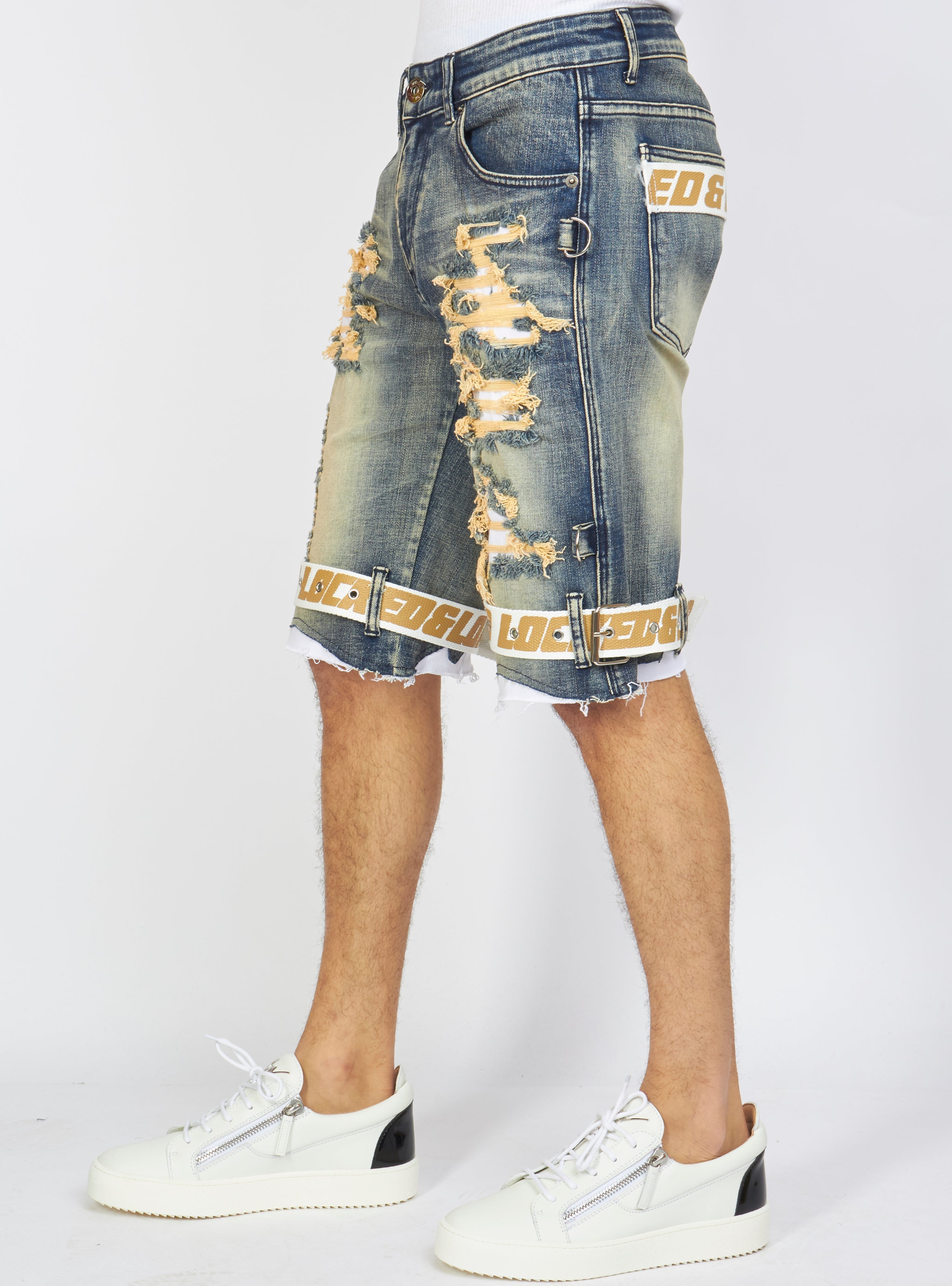 LNL Shorts - Strapped Denim - Vintage, White and Khaki - LDS421101