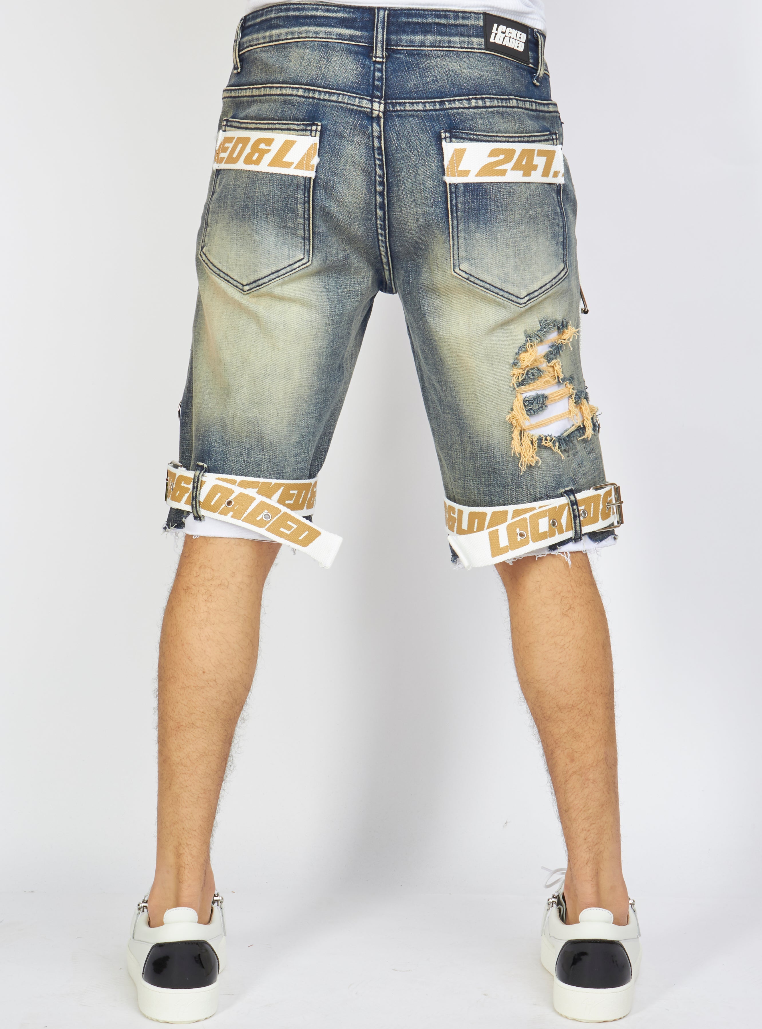 LNL Shorts - Strapped Denim - Vintage, White and Khaki - LDS421101