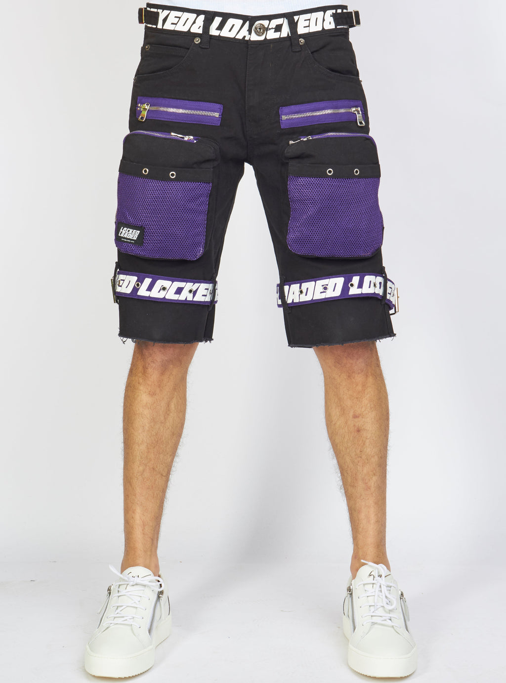 LNL Shorts - Strapped - Black and Purple - LDS421102